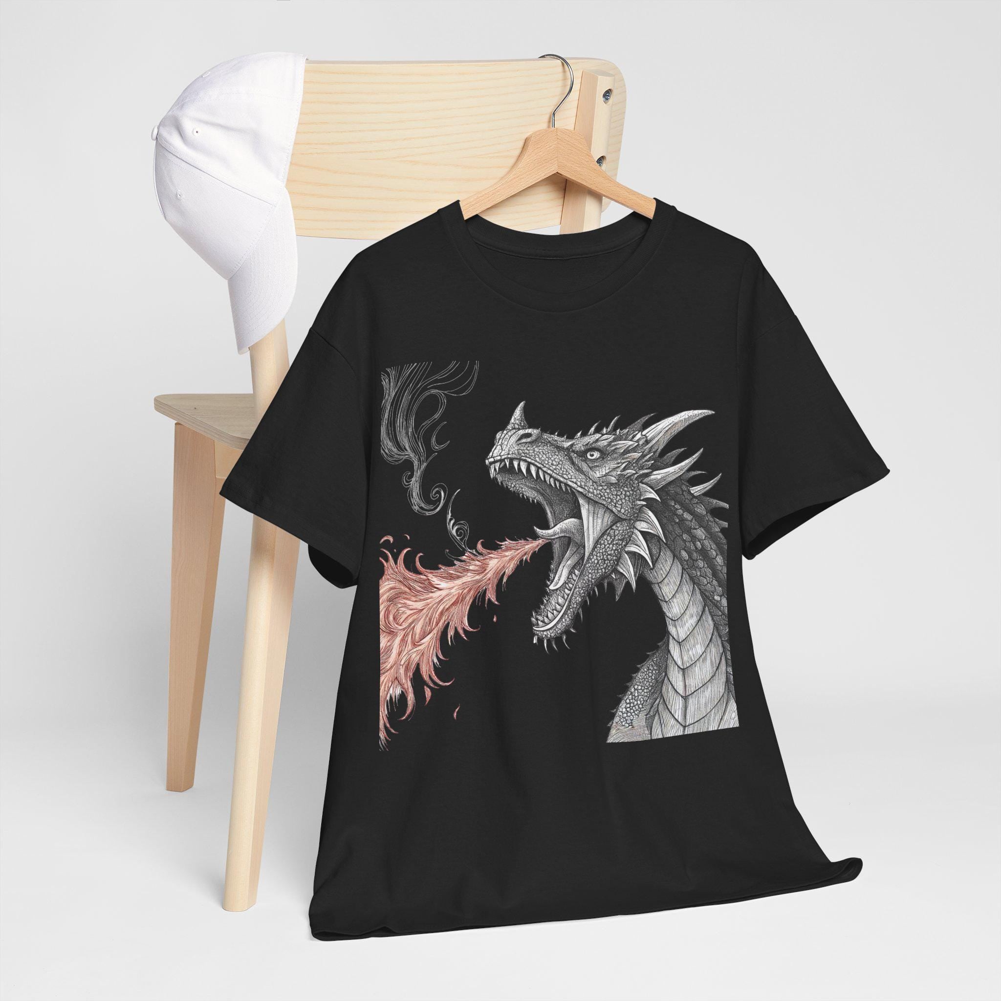 Vintage Dragon Graphic Shirt: Hand-Drawn Fantasy Art