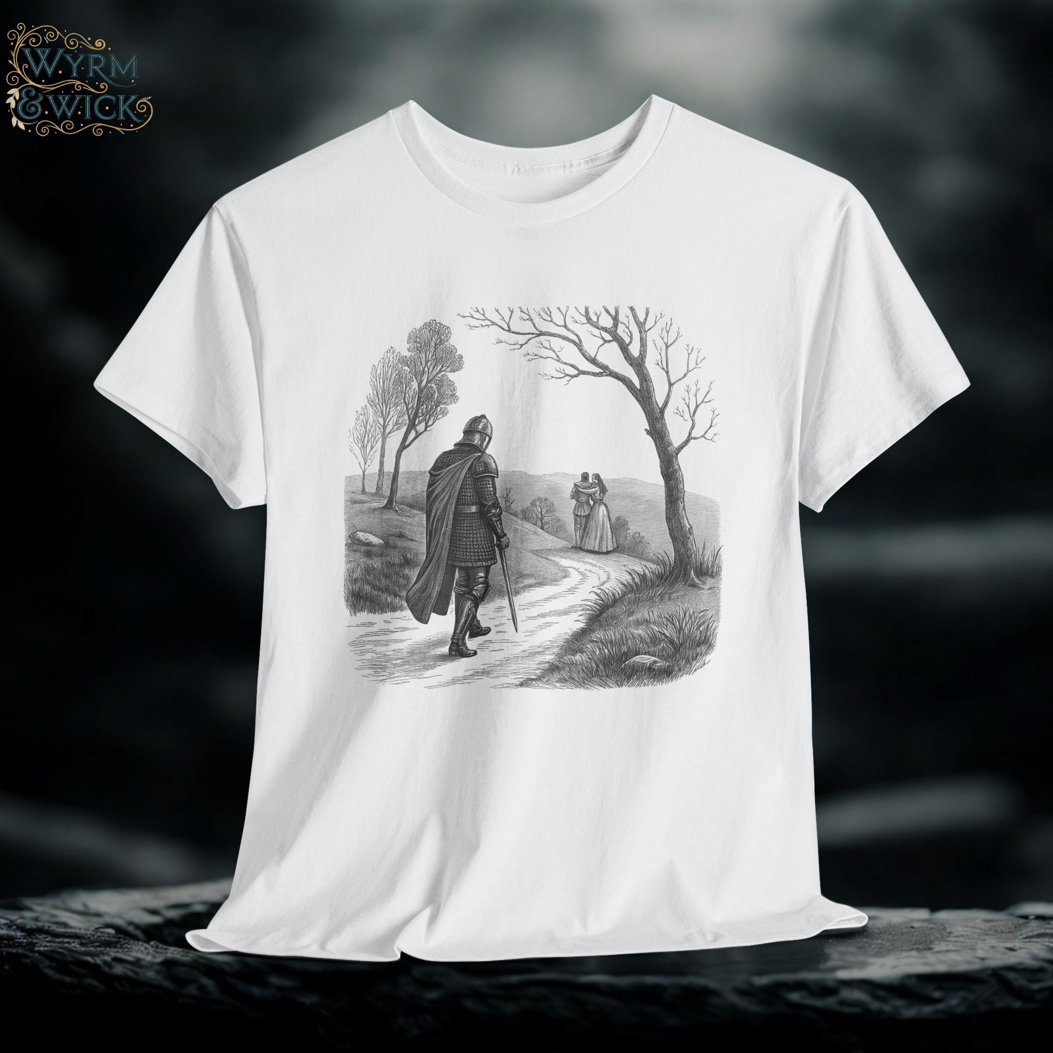 No Maidens Medieval Tee: Funny Hand-Drawn Graphic, Renaissance Knight