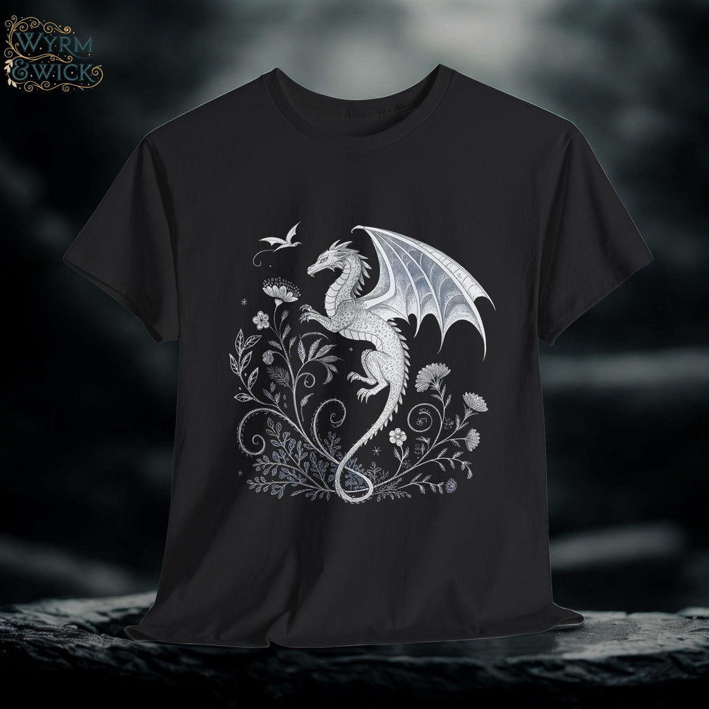 Medieval Dragon Flowers T-Shirt: Gothic Fantasy Graphic Tee