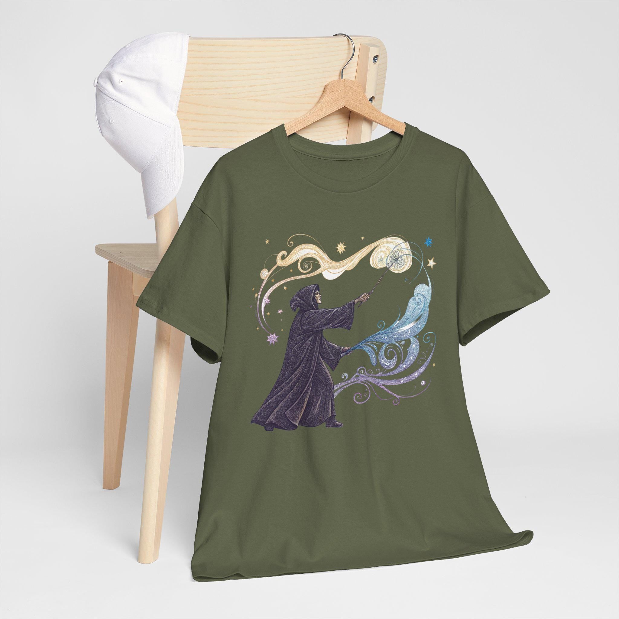 Cloaked Spellweaver T-Shirt: Hand-Drawn Fantasy Graphic Tee