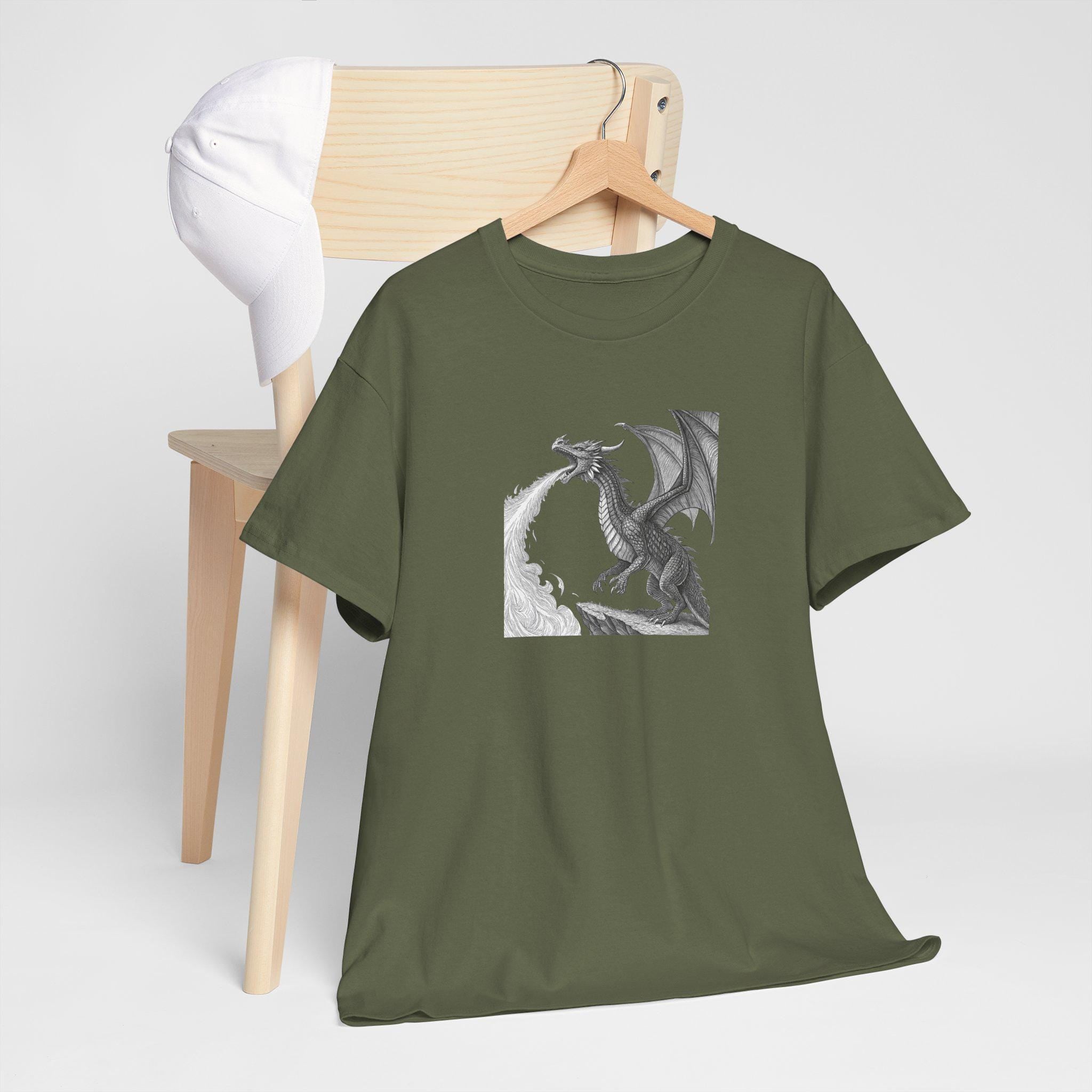 Dragon Breathing Fire Graphic Tee: Unisex Fantasy T-Shirt