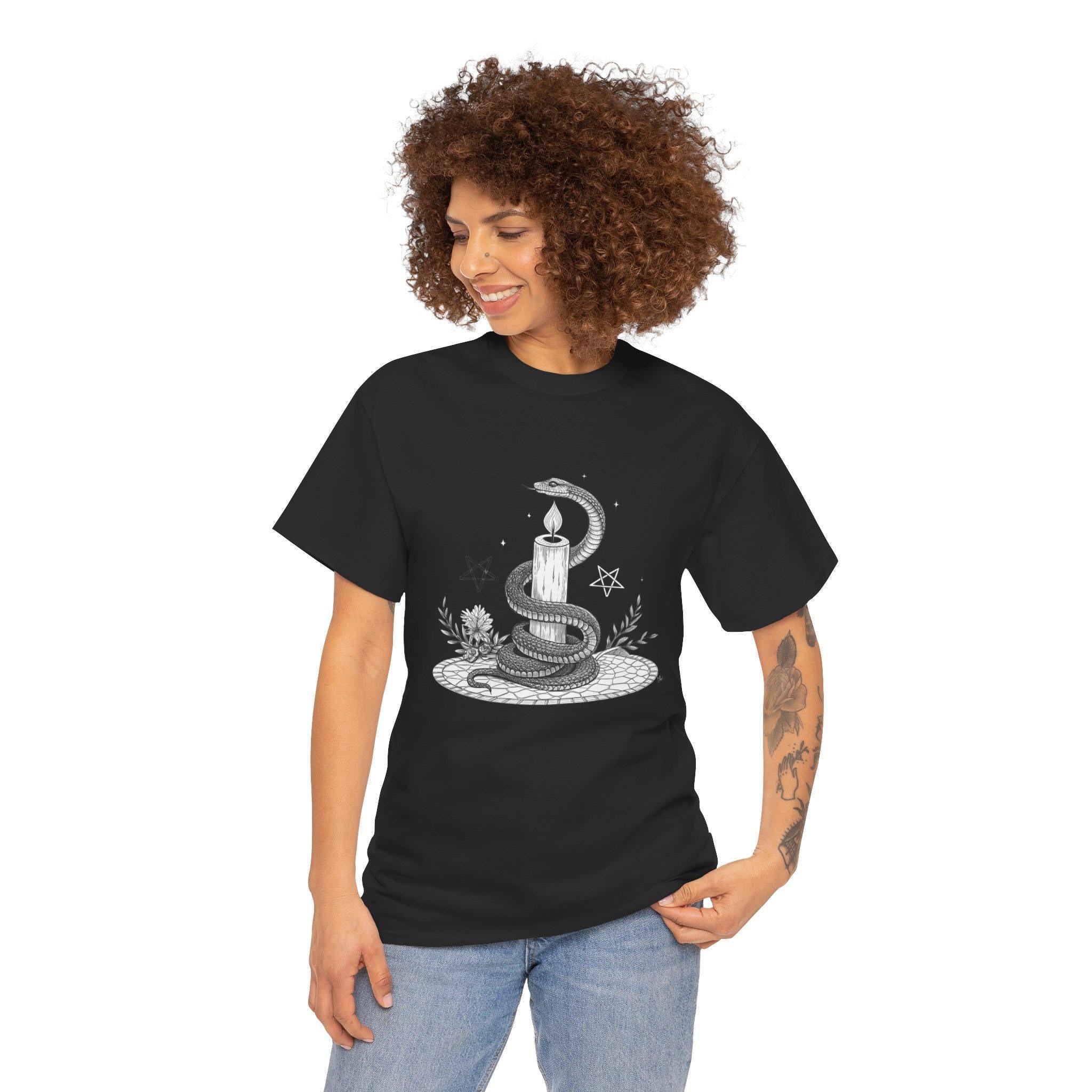 Mythical Serpent Graphic Tee: Hand-Drawn Fantasy Snake Shirt