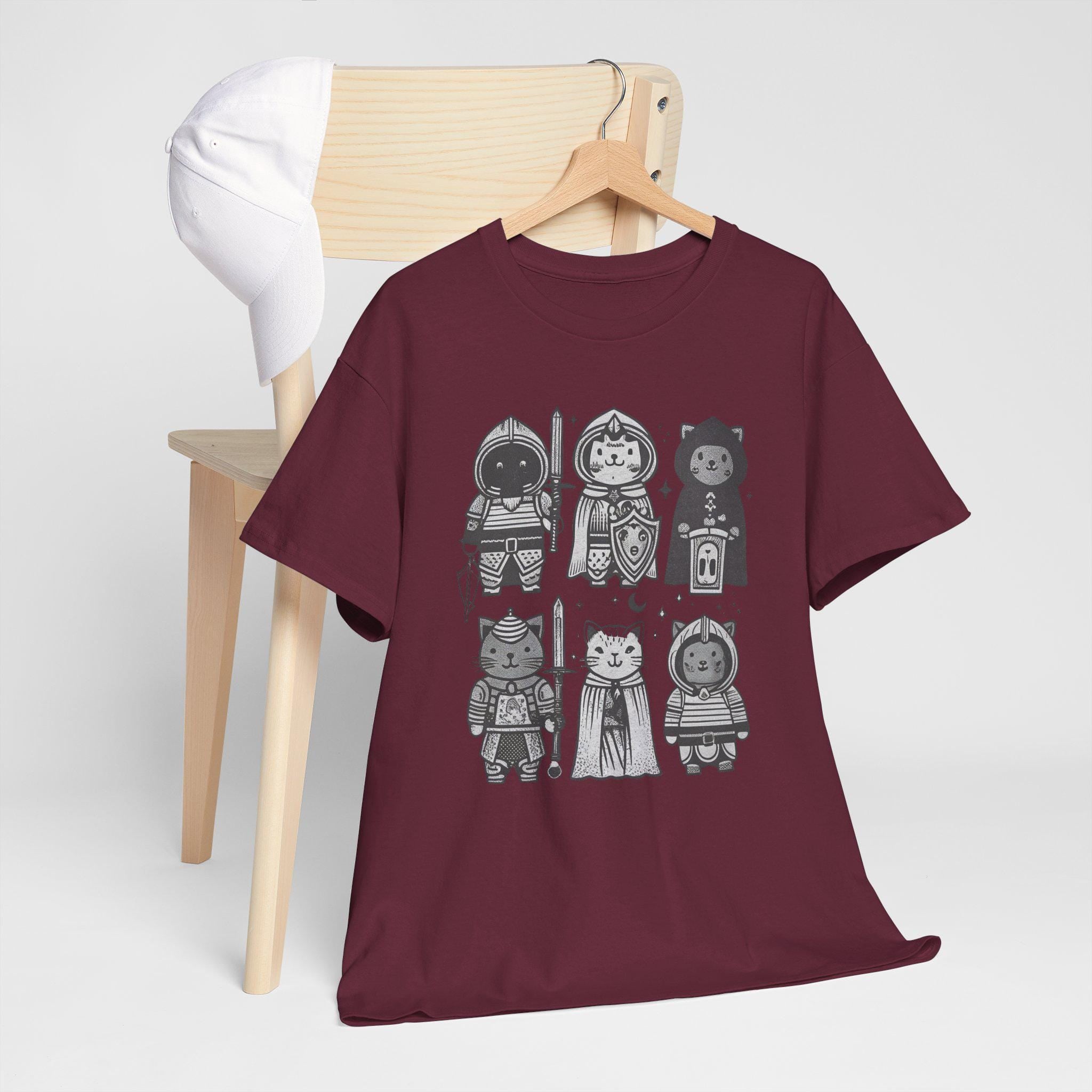 Medieval Cats Graphic Tee: Hand-Drawn Mystical Feline Shirt
