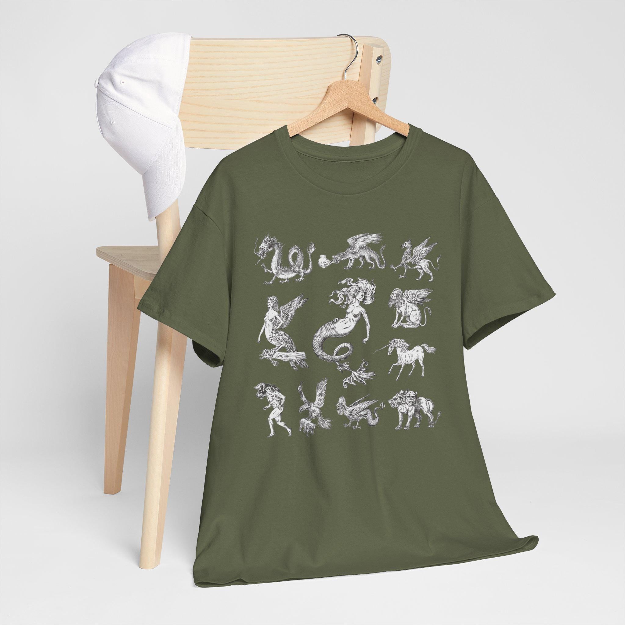 Castlecore Mythical Creatures Graphic Tee, Mystic Fantasy Shirt, Hand Drawn Unisex T-Shirt