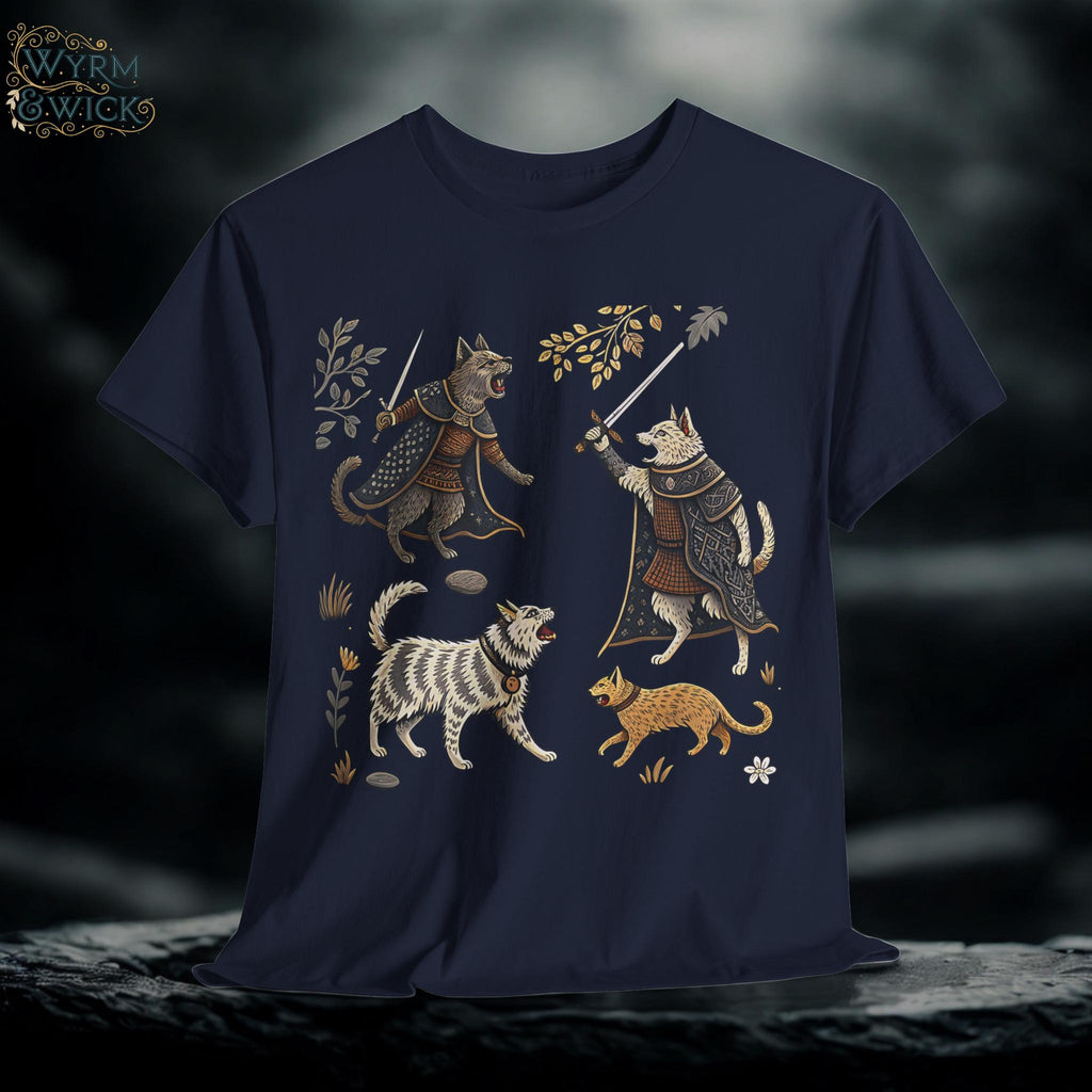 Medieval Cats and Dogs Graphic Tee: Castlecore Gothic Fantasy Shirt