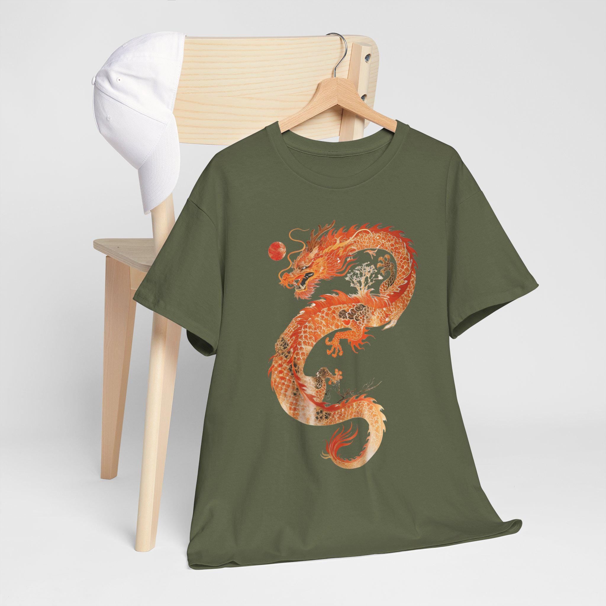 Japanese Dragon Graphic Tee: Mythical Fire-Breathing Unisex T-Shirt