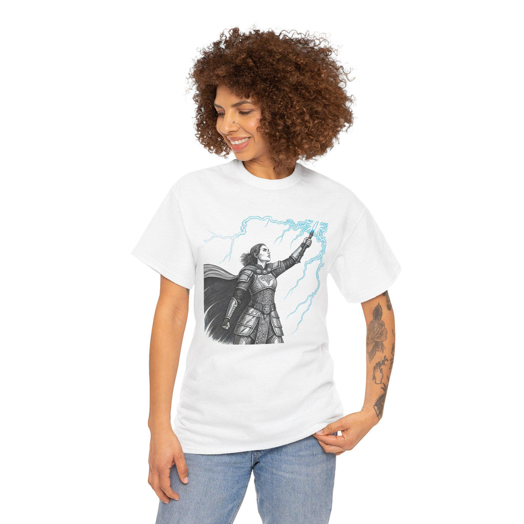 Electric Knight Mage Unisex Tee: Hand-Drawn Medieval Fantasy Graphic