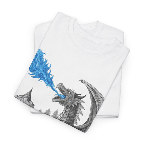 Blue Flame Dragon T-Shirt: Medieval Fantasy Graphic Tee