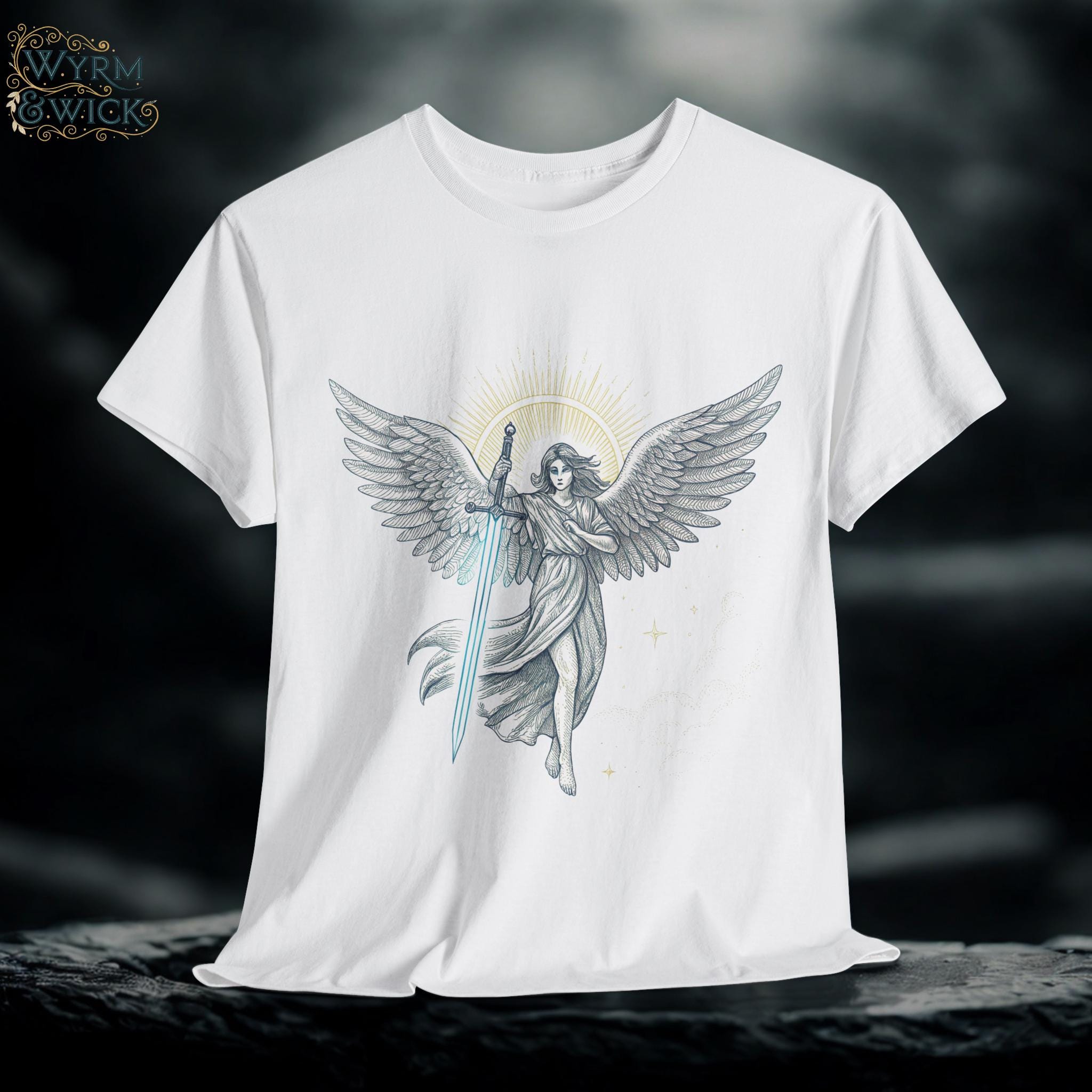 Ethereal Angel Graphic Tee: Hand-Drawn Fantasy Design