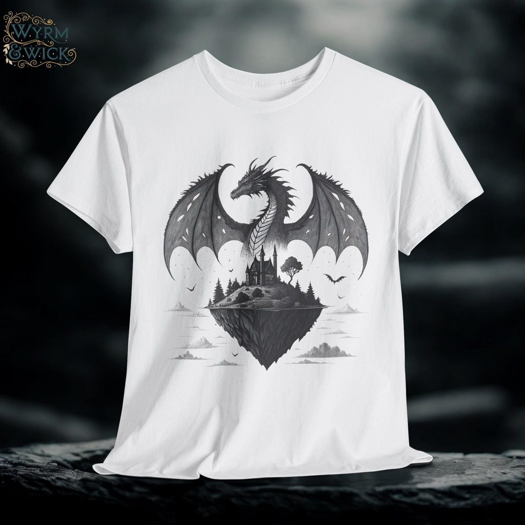 Gothic Dragon Graphic Tee: Hand-Drawn Fantasy Medieval Shirt