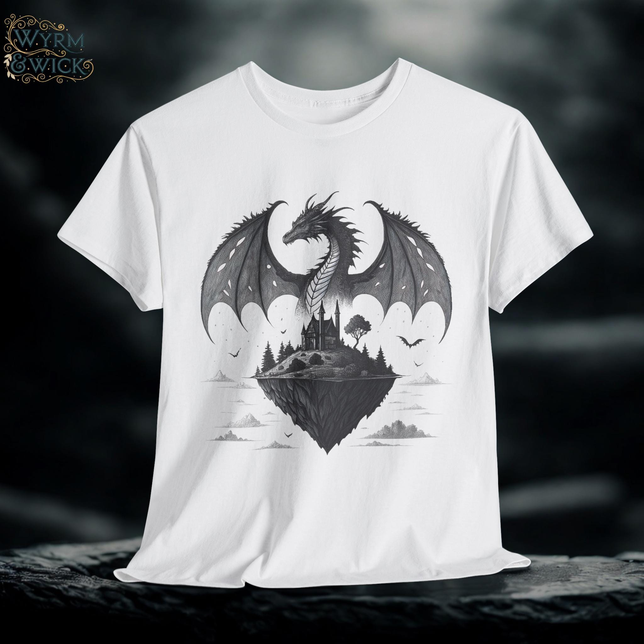 Gothic Dragon Graphic Tee: Hand-Drawn Fantasy Medieval Shirt