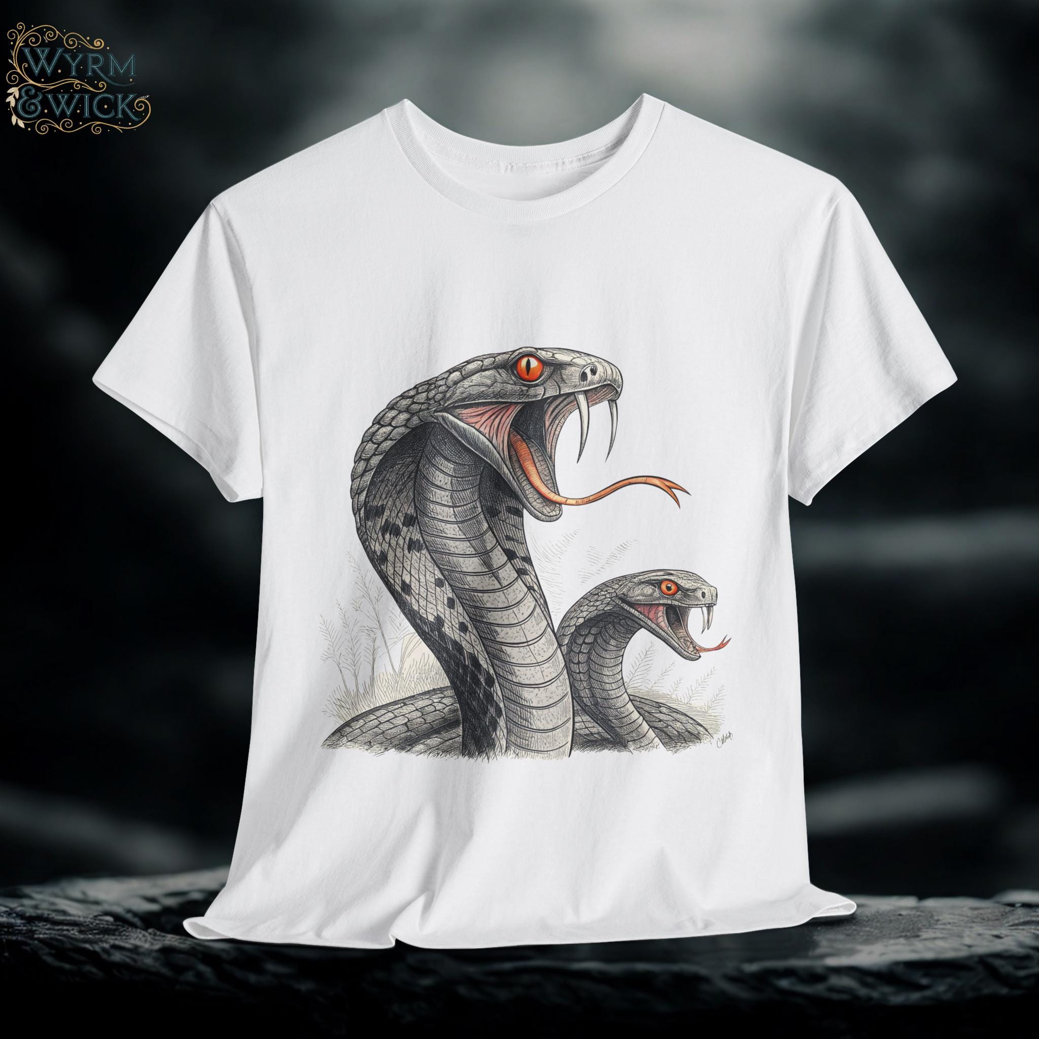 Fantasy Cobra Graphic Tee: Mystical Hand-Drawn Serpent Shirt