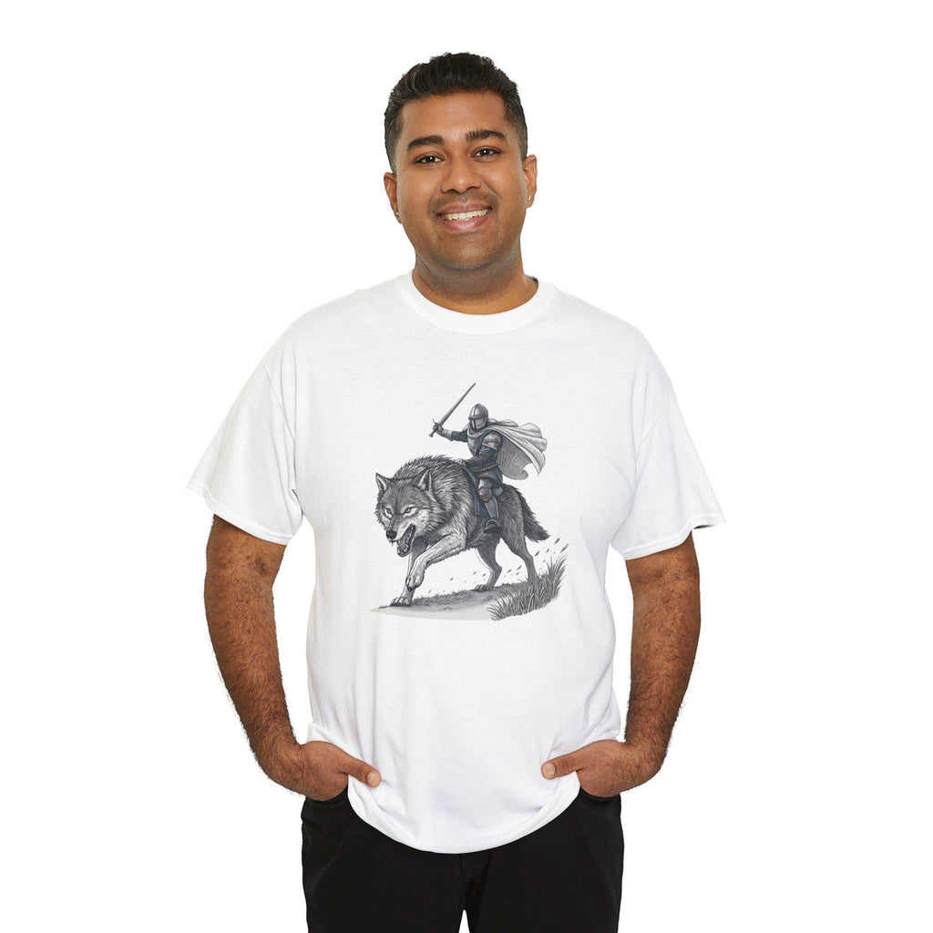 Knight Riding Wolf Graphic Tee: Medieval Fantasy Shirt
