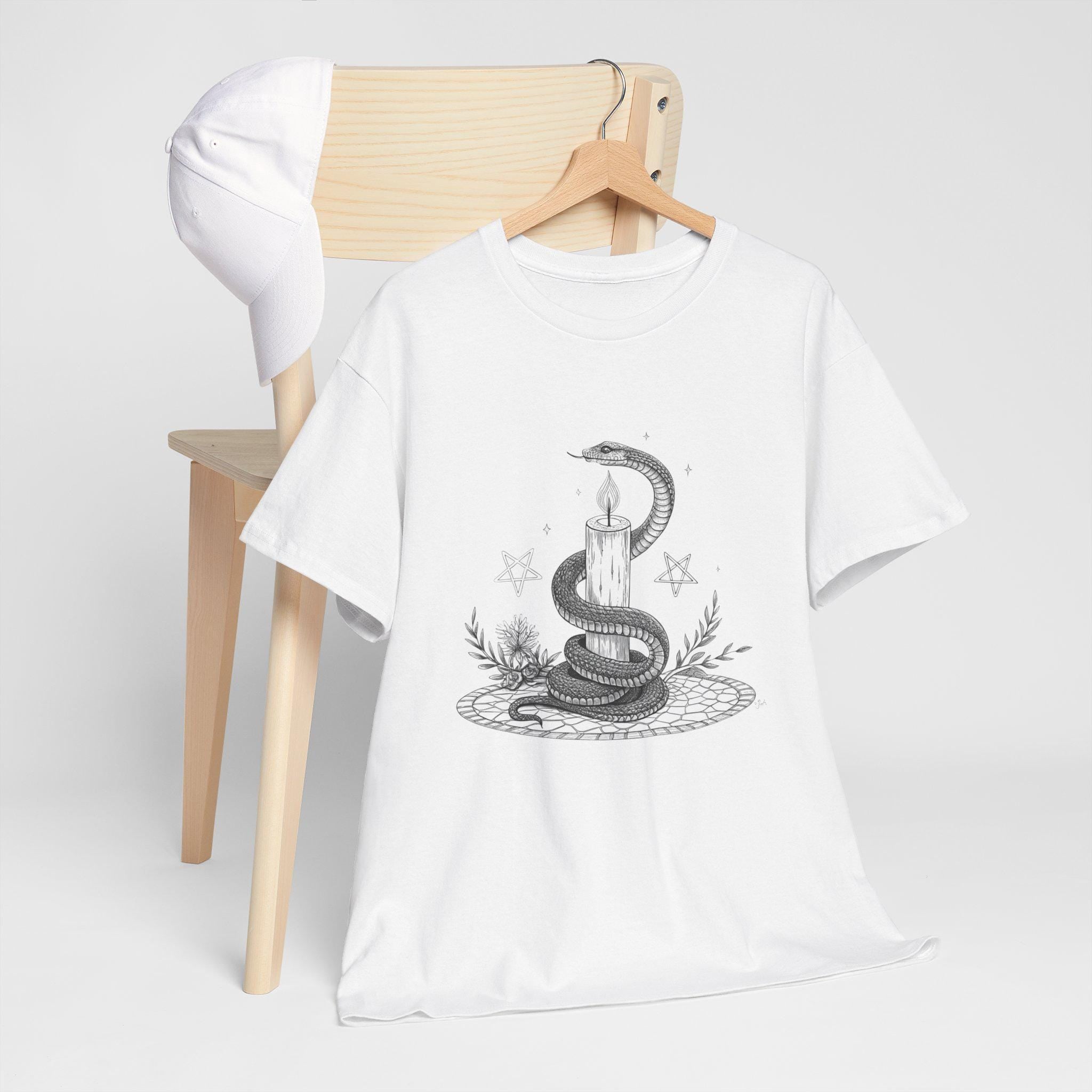 Mythical Serpent Graphic Tee: Hand-Drawn Fantasy Snake Shirt