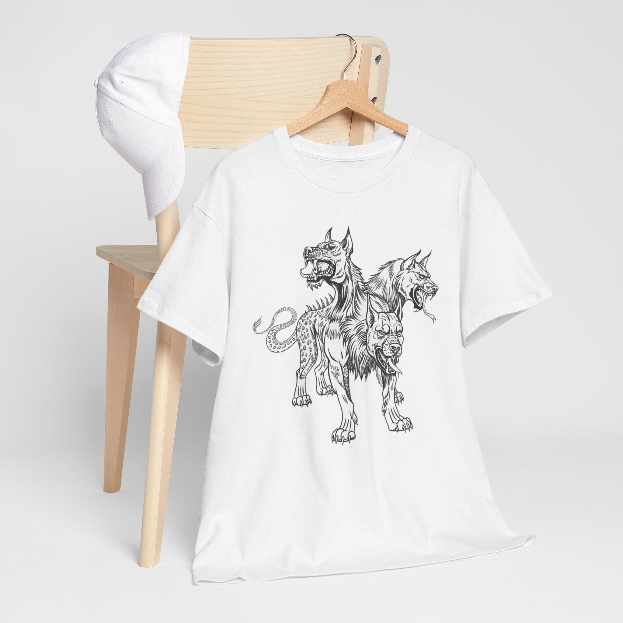 Cerberus Graphic Tee: Mythical Three-Headed Dog Cotton T-Shirt