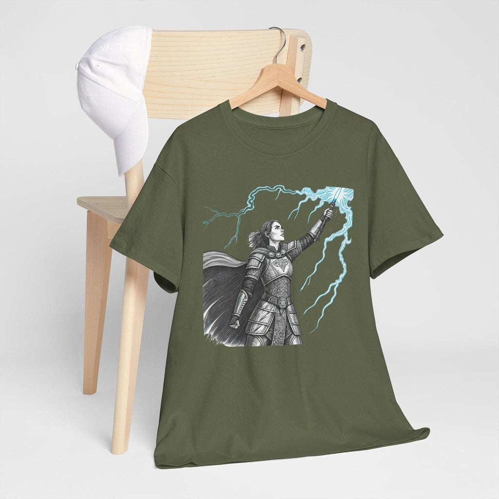Electric Knight Mage Unisex Tee: Hand-Drawn Medieval Fantasy Graphic