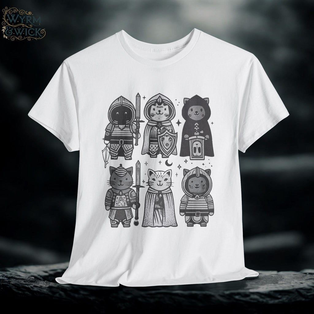 Medieval Cats Graphic Tee: Hand-Drawn Mystical Feline Shirt