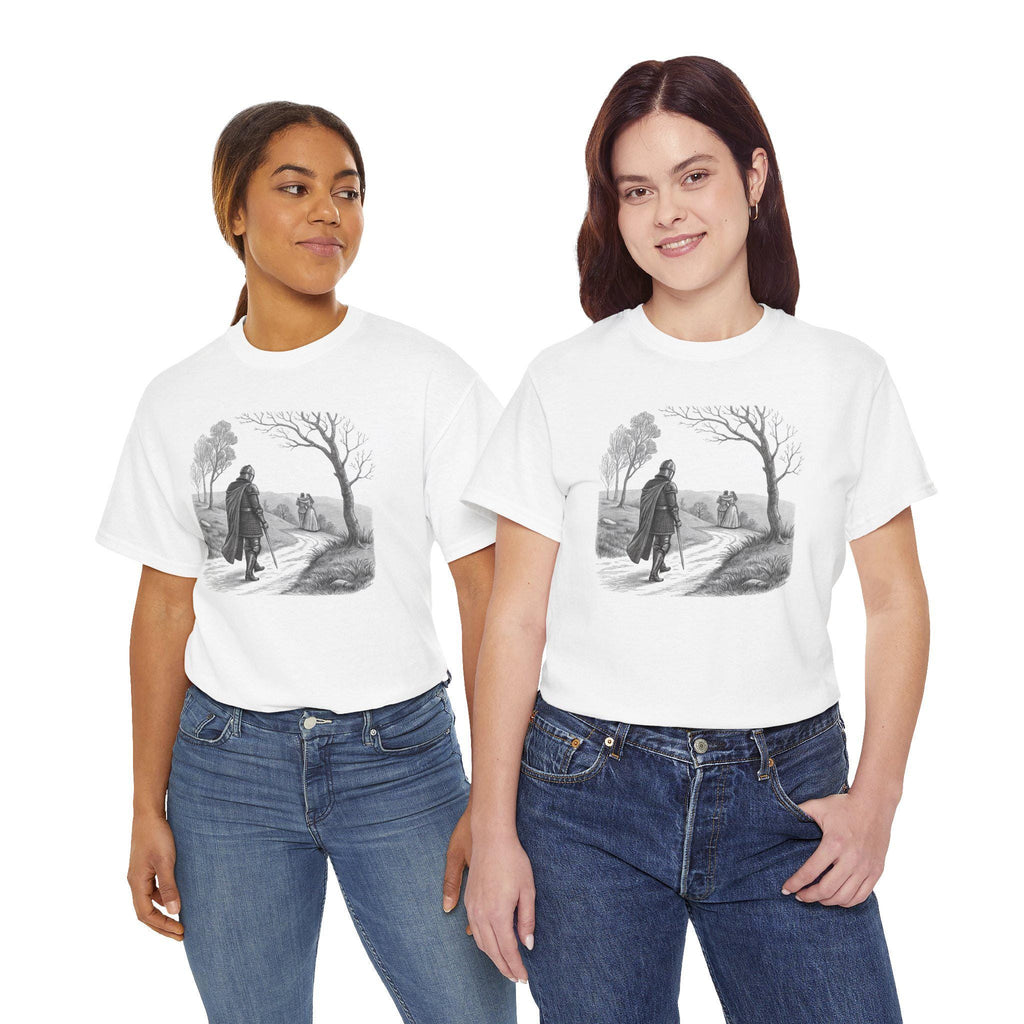 No Maidens Medieval Tee: Funny Hand-Drawn Graphic, Renaissance Knight