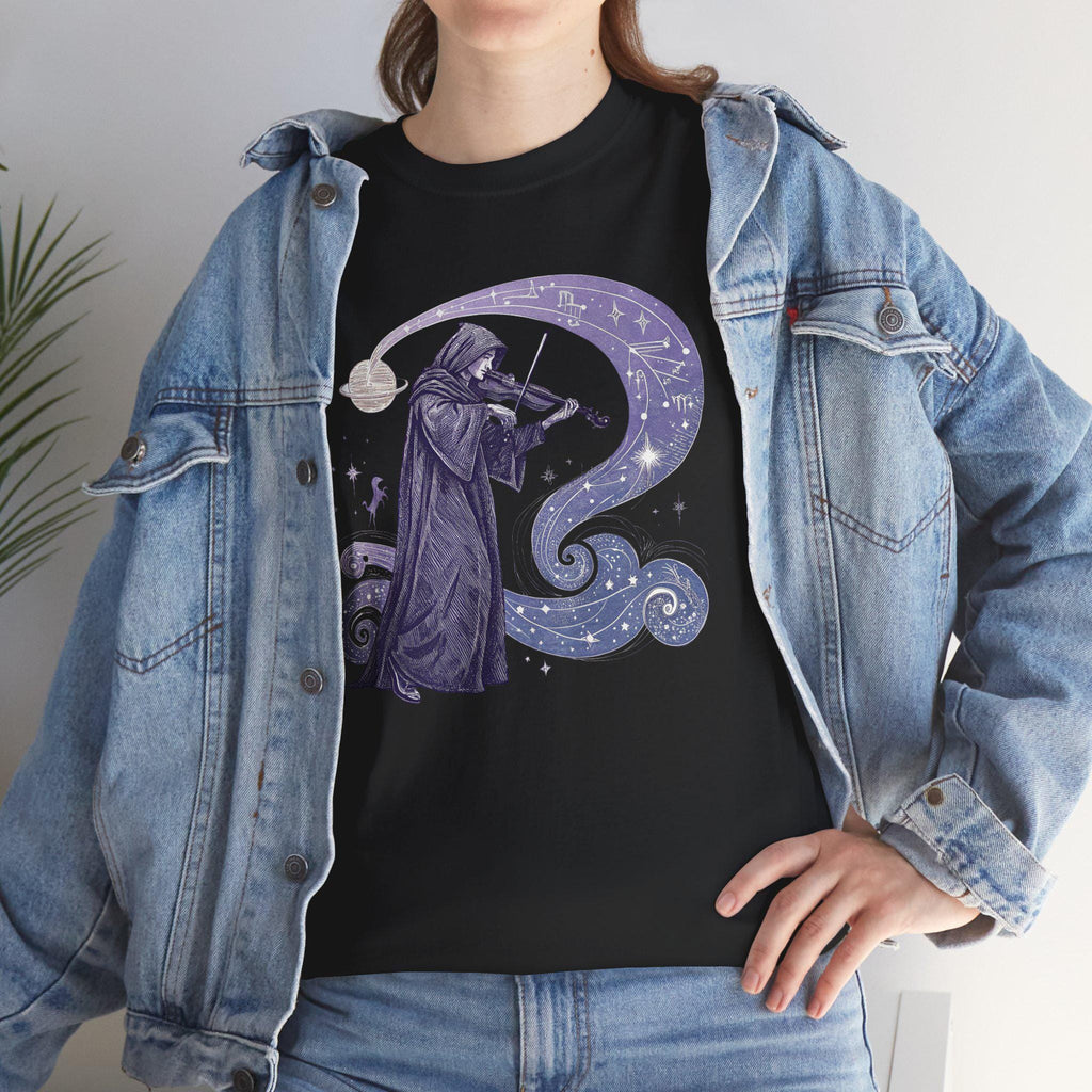 Mystical Violinist Graphic Tee: Star Symphony Unisex T-Shirt