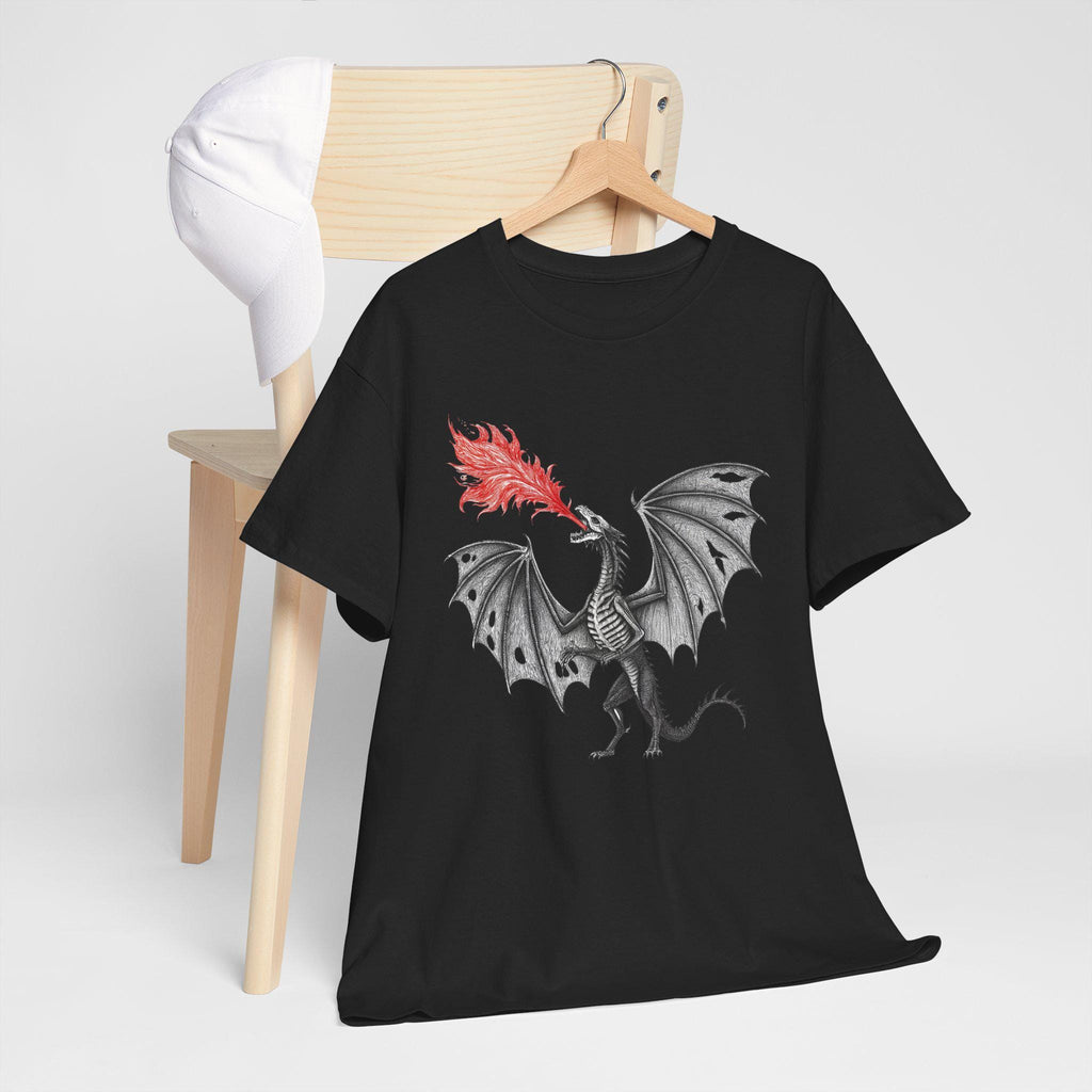 Skeleton Dragon Graphic Tee: Gothic Fantasy Cotton Shirt