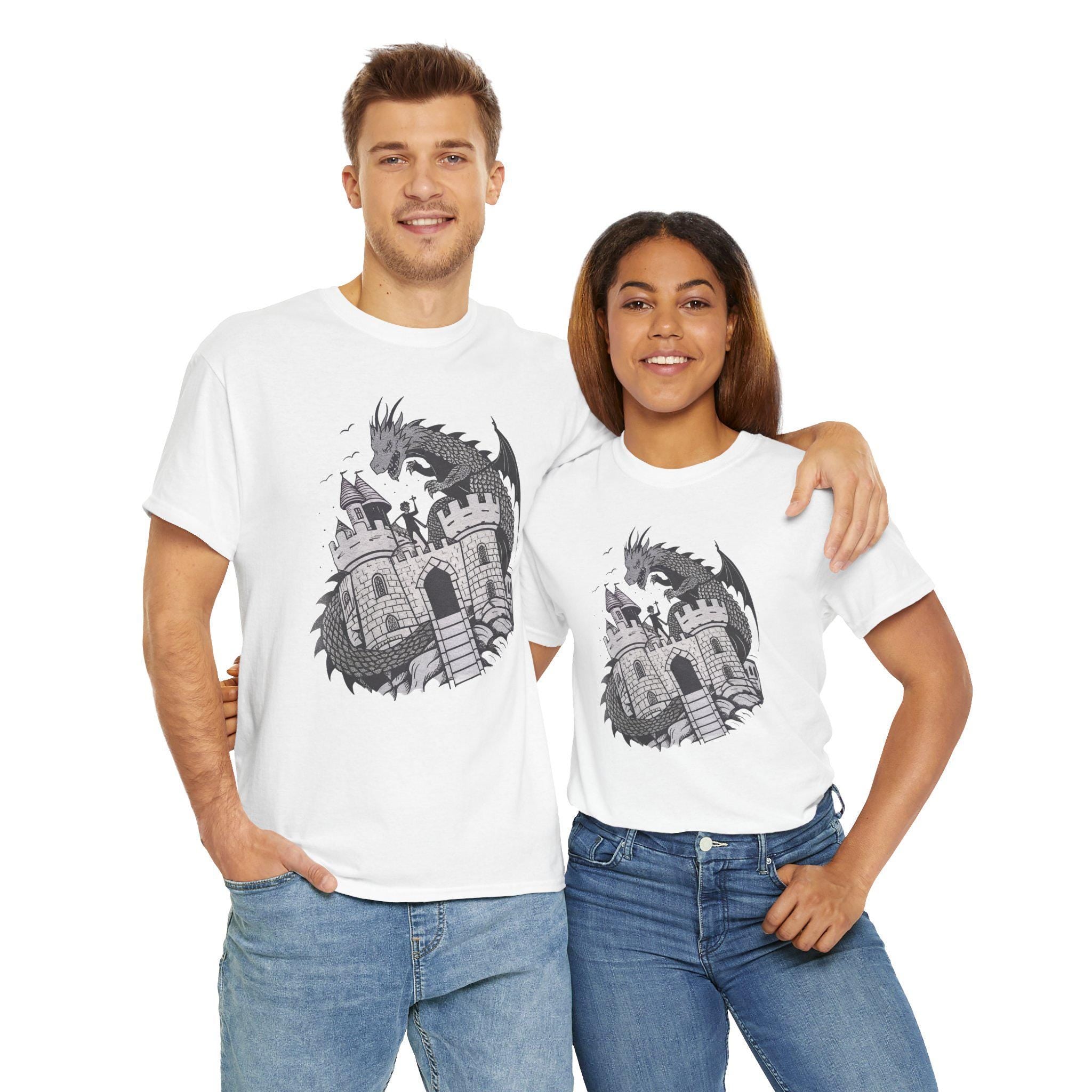Dragon Castle Graphic Tee: Medieval Fantasy Shirt