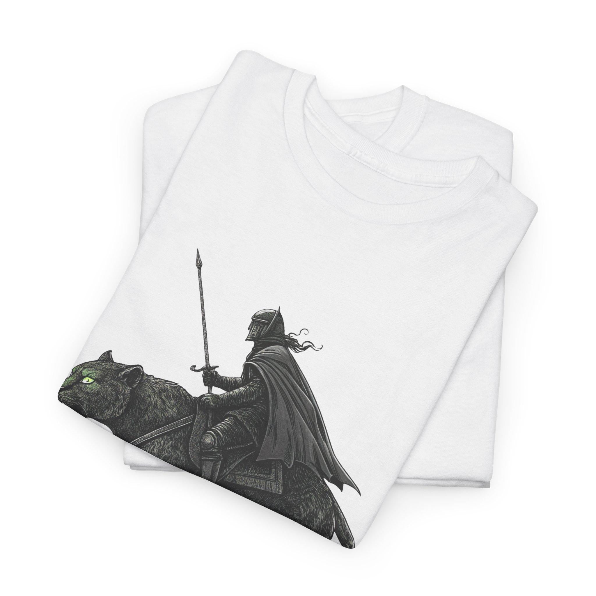 Black Panther Knight T-Shirt: Hand-Drawn Medieval Fantasy Graphic Tee
