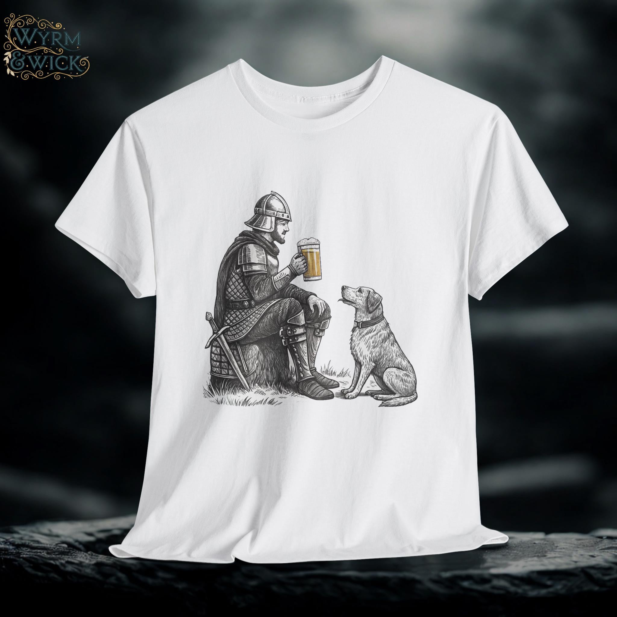 Pint Knight Graphic Tee: Hand-Drawn Medieval Fantasy T-Shirt