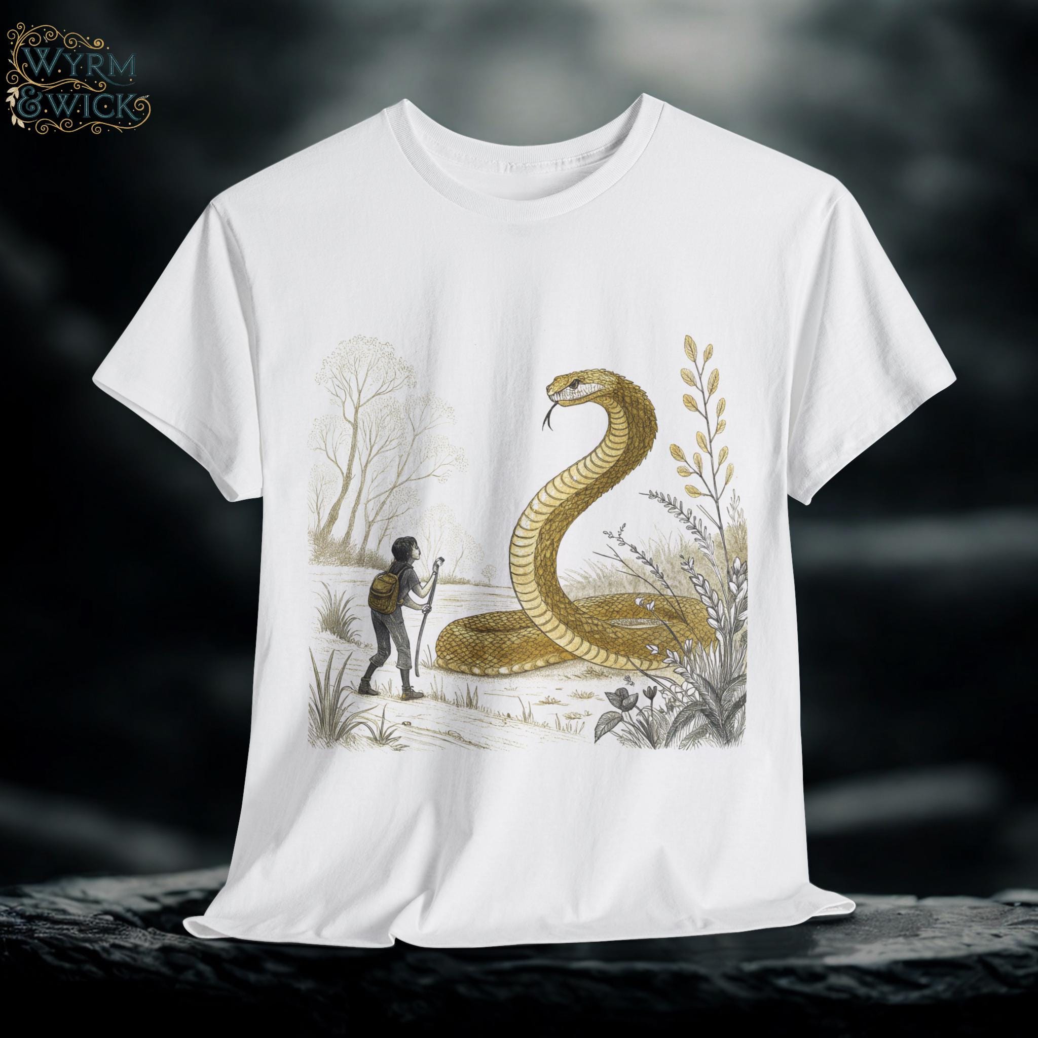 Golden Naga Snake Graphic Tee: Mystical Fantasy Serpent Shirt