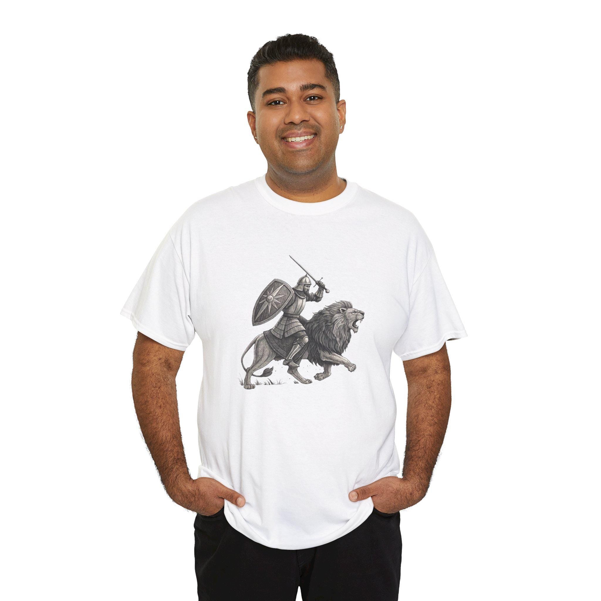 Knight and Lion Graphic Tee: Medieval Fantasy Unisex T-Shirt