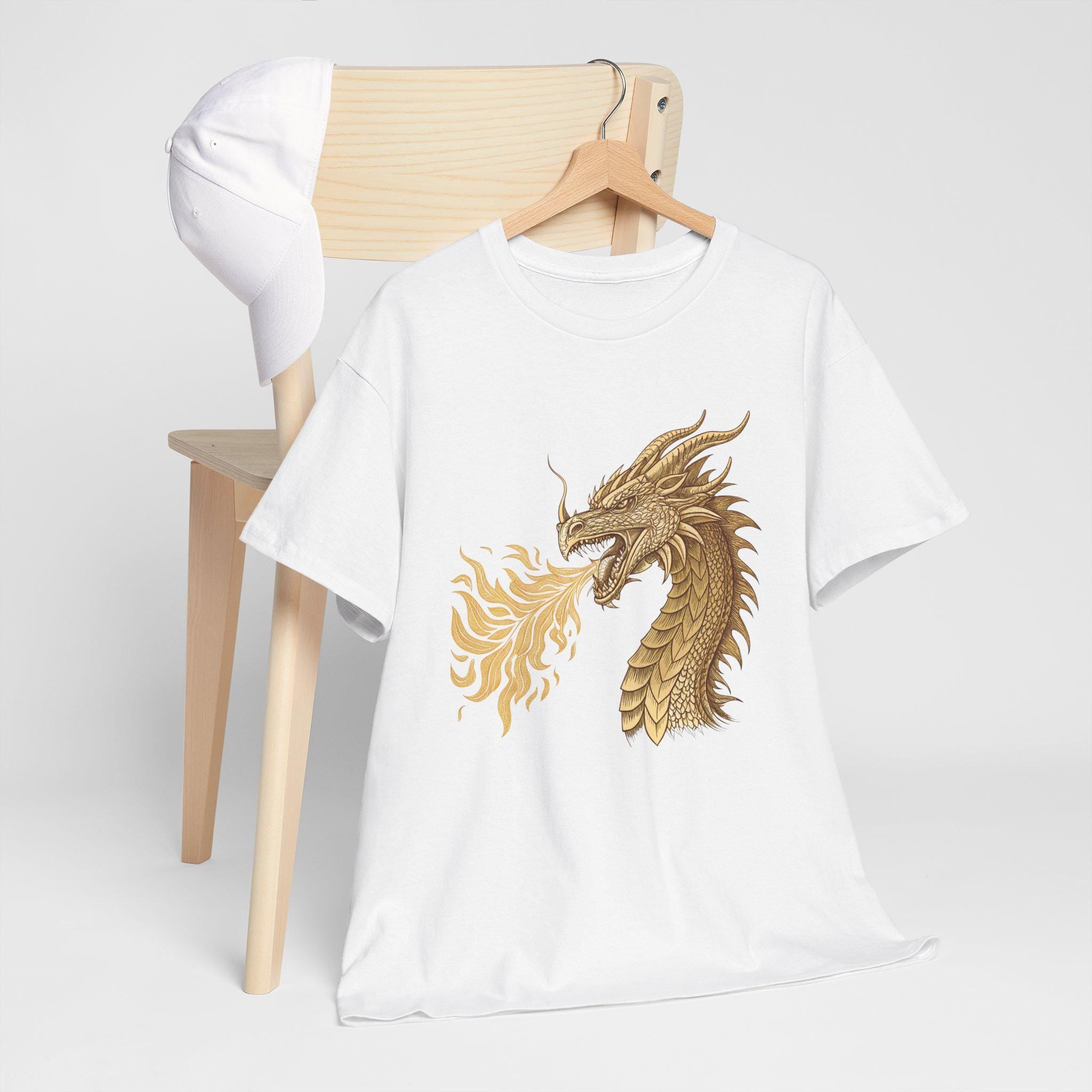 Golden Dragon Head Graphic Tee: Medieval Gothic Fantasy Shirt