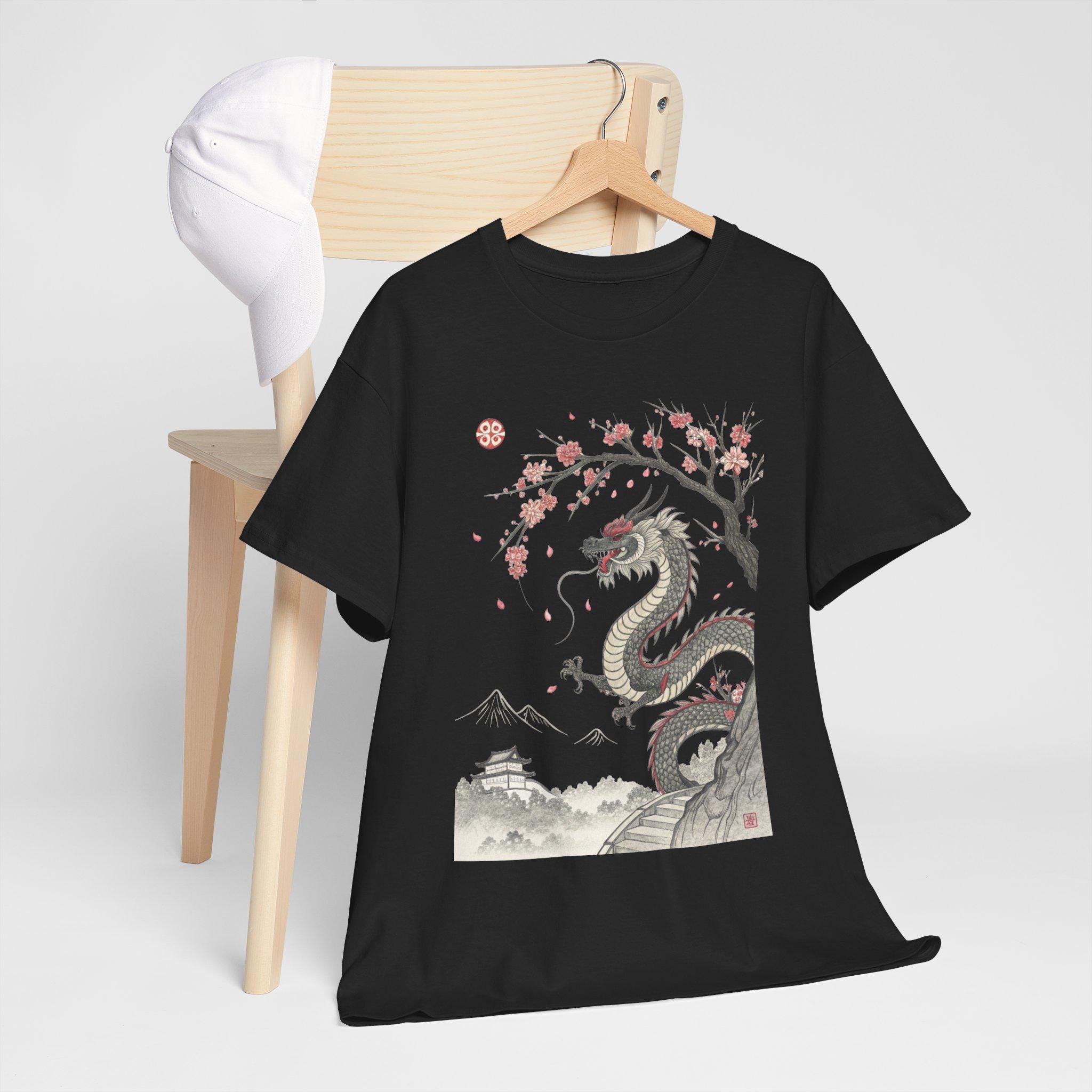 Vintage Japanese Dragon Graphic Tee: Retro Fantasy Shirt