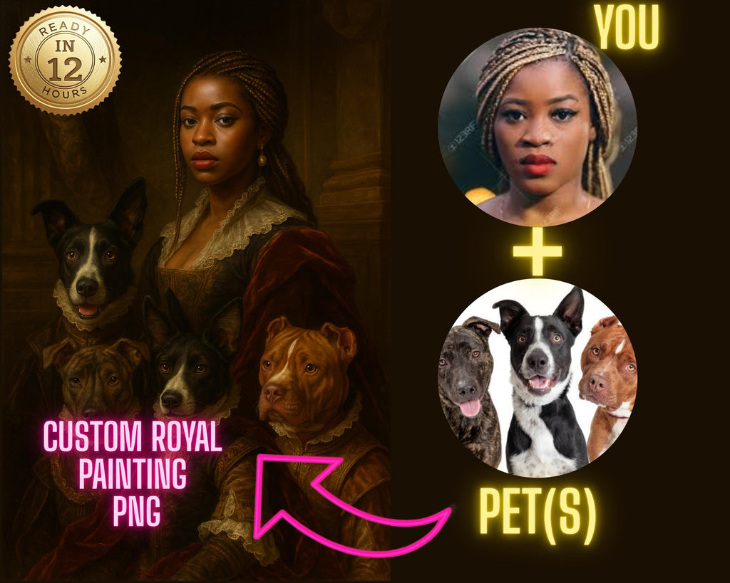 Custom Royal Pet Portrait: Renaissance Style Digital Painting (PNG Download)
