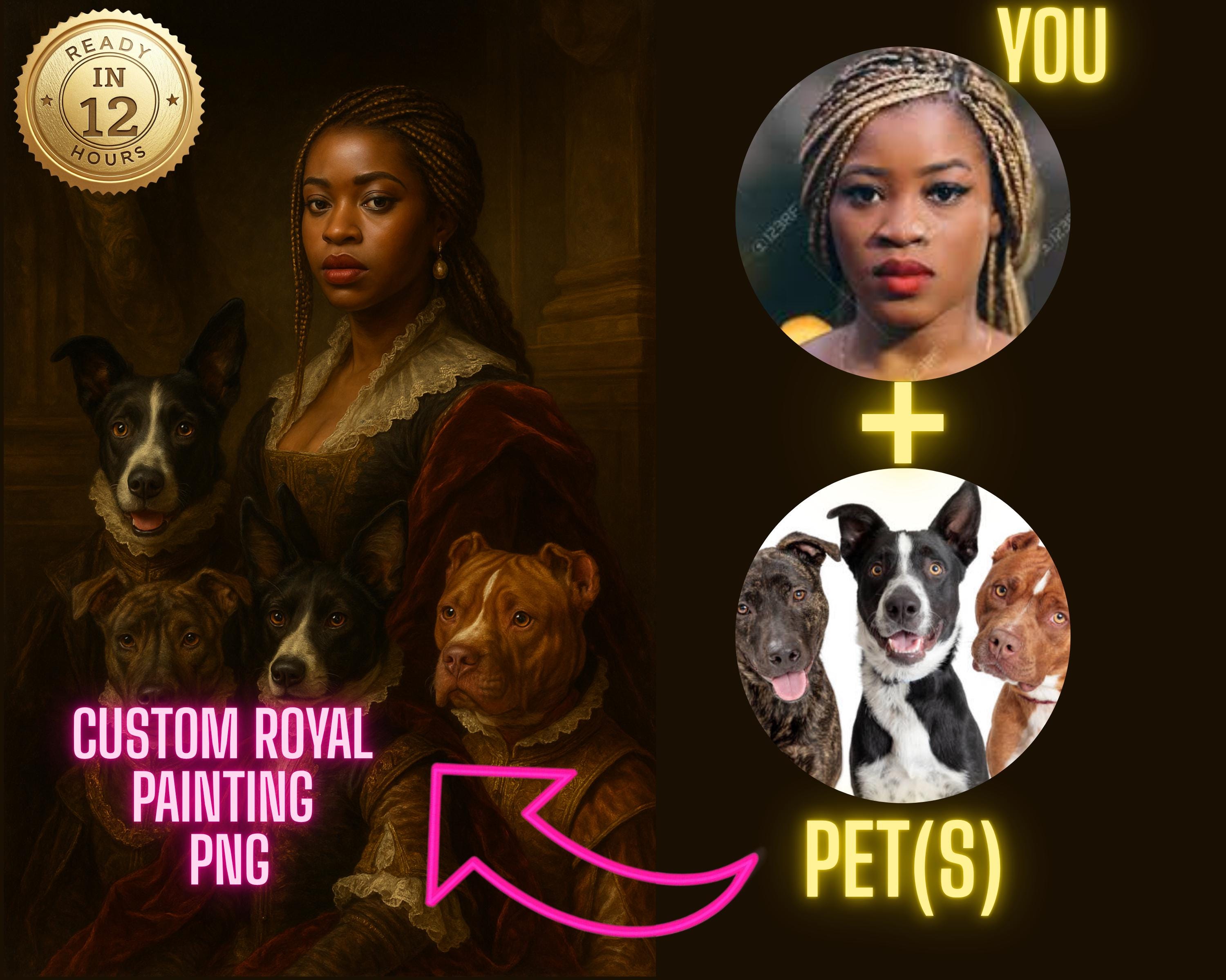 Custom Royal Pet Portrait: Renaissance Style Digital Painting (PNG Download)
