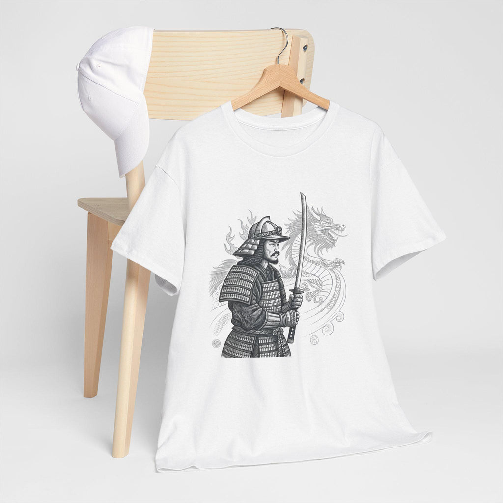 Samurai Dragon Graphic Tee: Hand-Drawn Japanese Warrior Shirt