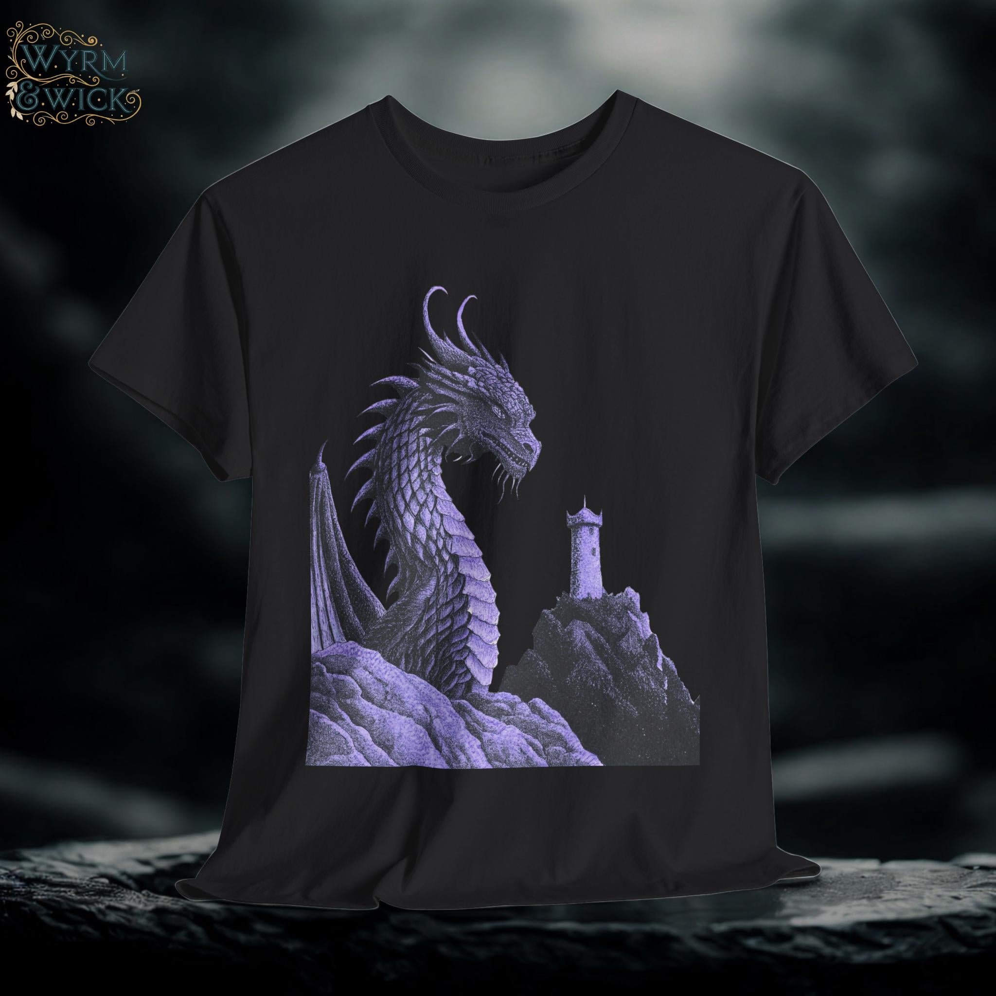 Dragon Graphic Tee: Monochromatic Medieval Fantasy Shirt