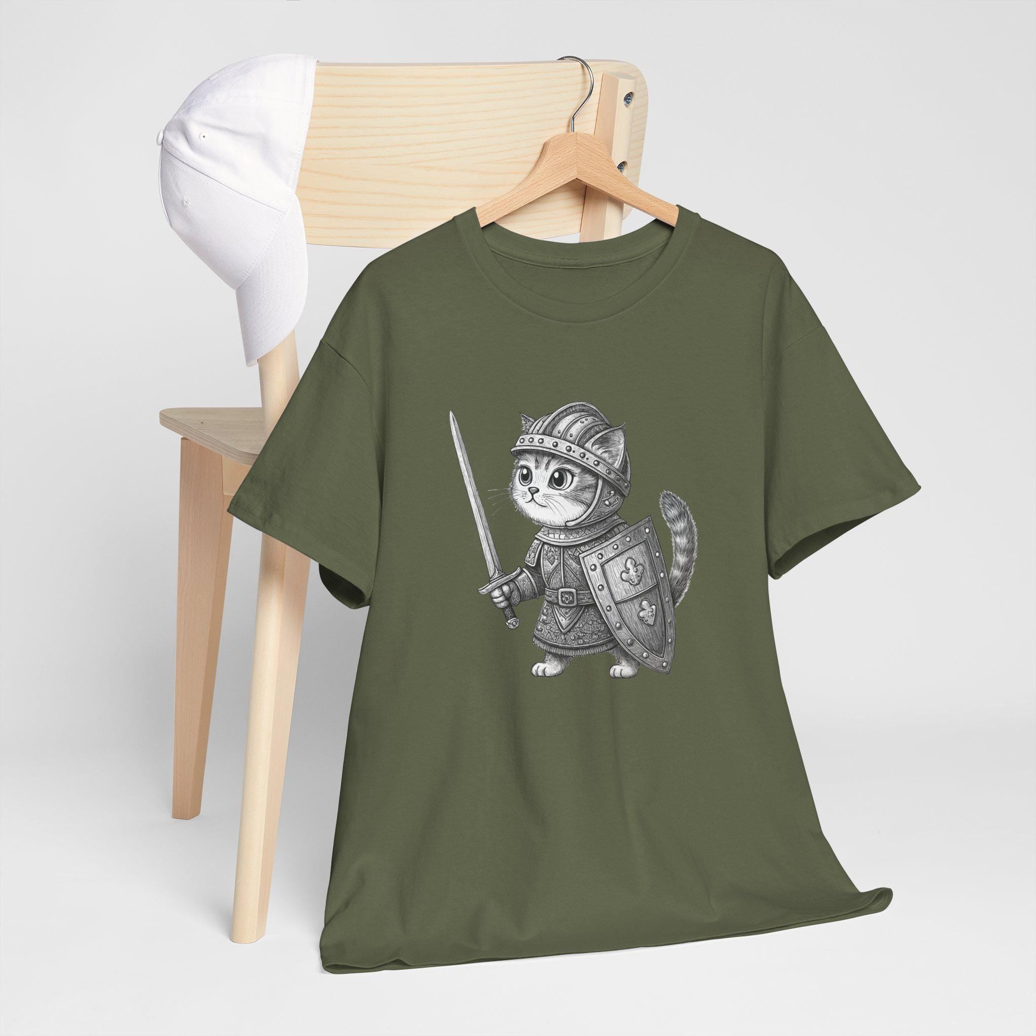 Armored Cat T-Shirt: Medieval Kitten Fantasy Graphic Tee