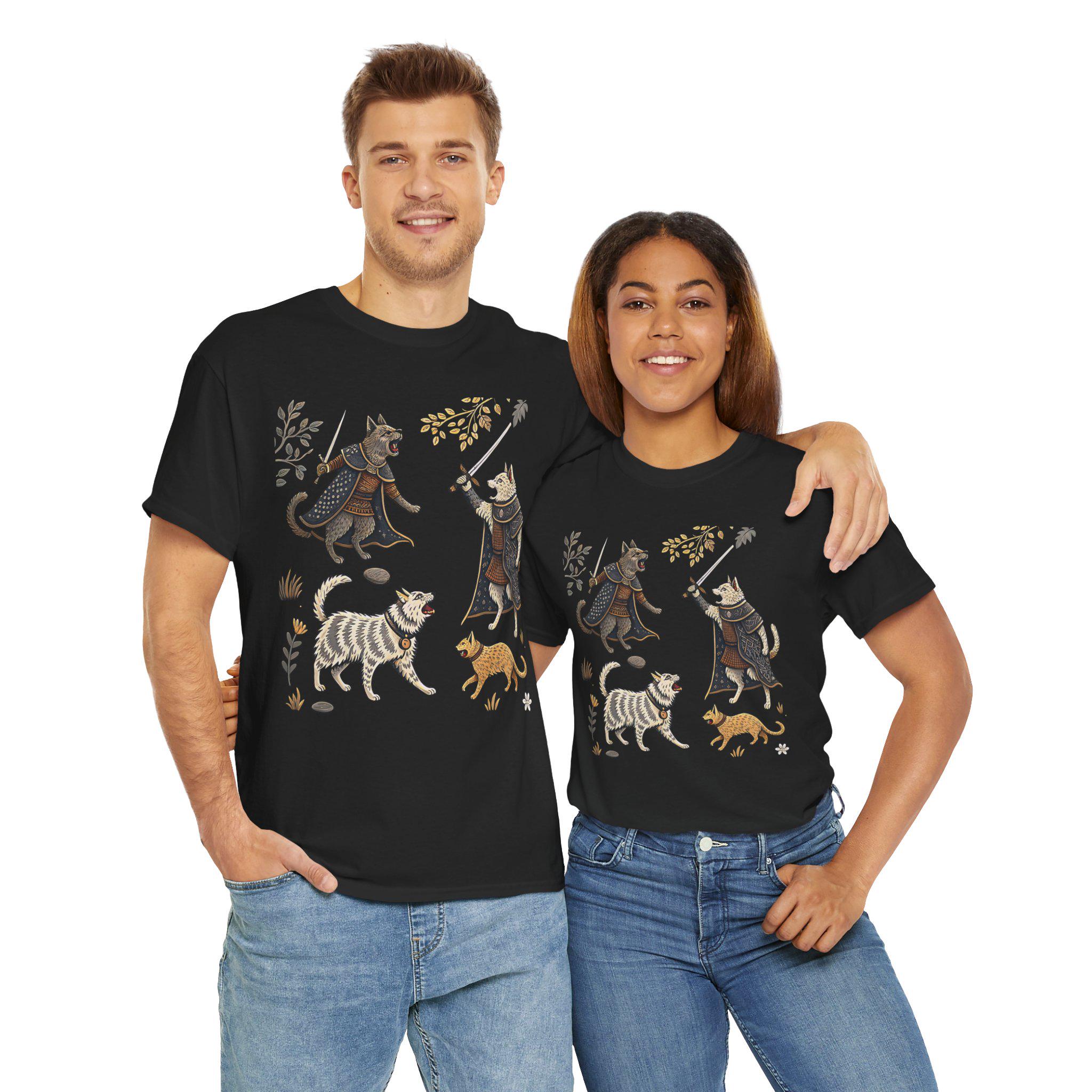 Medieval Cats and Dogs Graphic Tee: Castlecore Gothic Fantasy Shirt