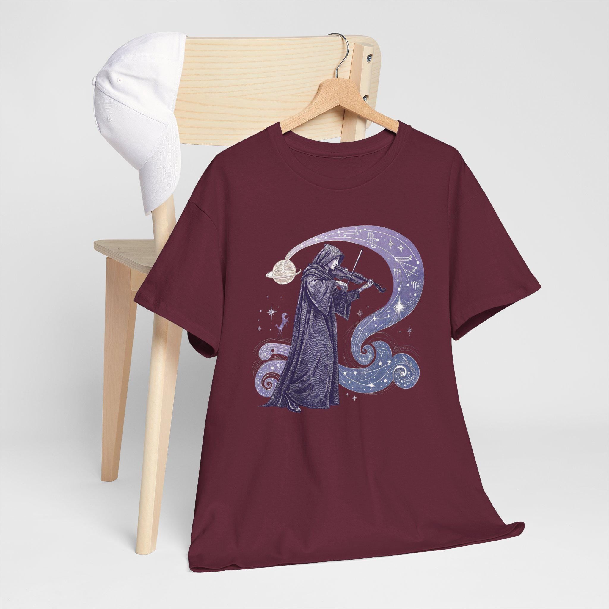 Mystical Violinist Graphic Tee: Star Symphony Unisex T-Shirt