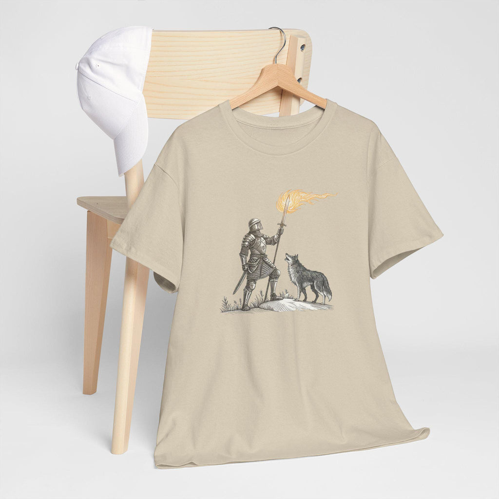 Fantasy Knight and Wolf Graphic Tee: Medieval Warrior Shirt