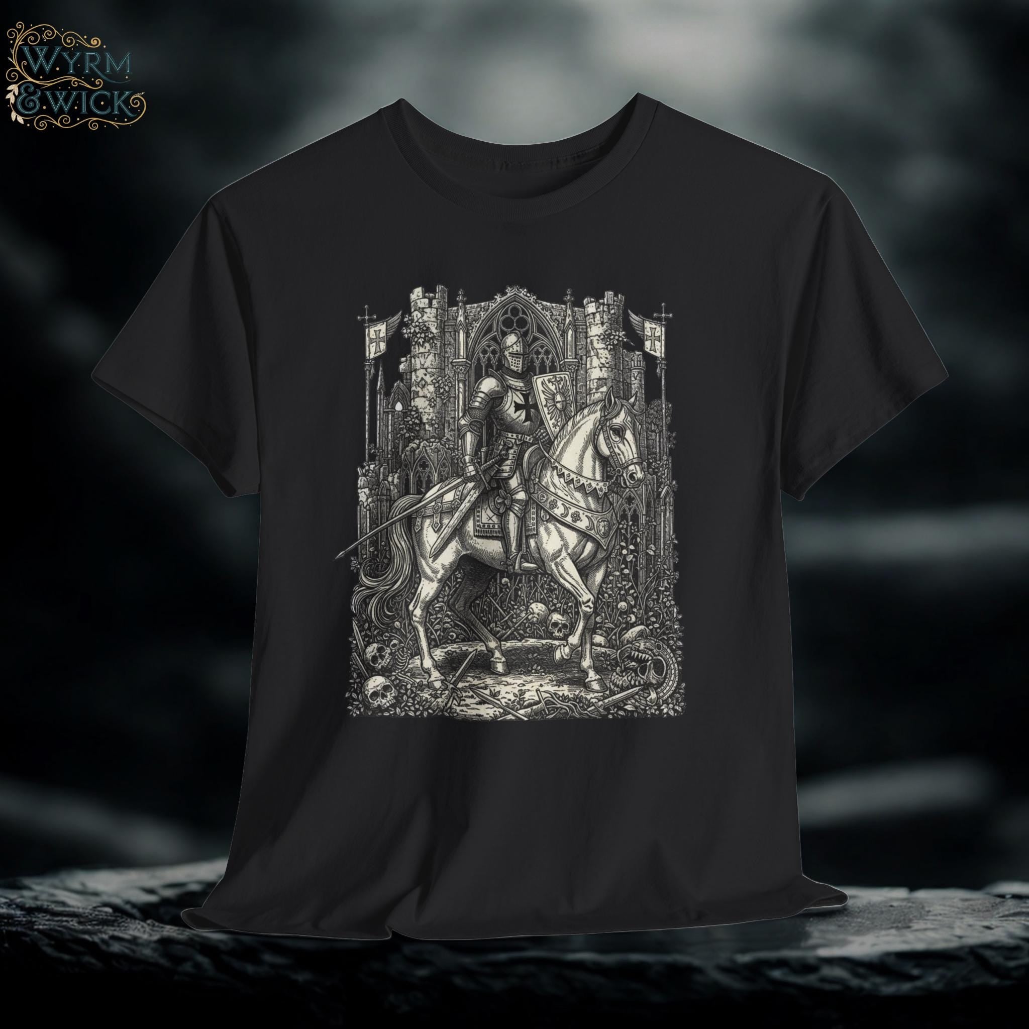 Knight Cavalry Riding Horse T-Shirt | Castlecore Medieval Armor Graphic Tee