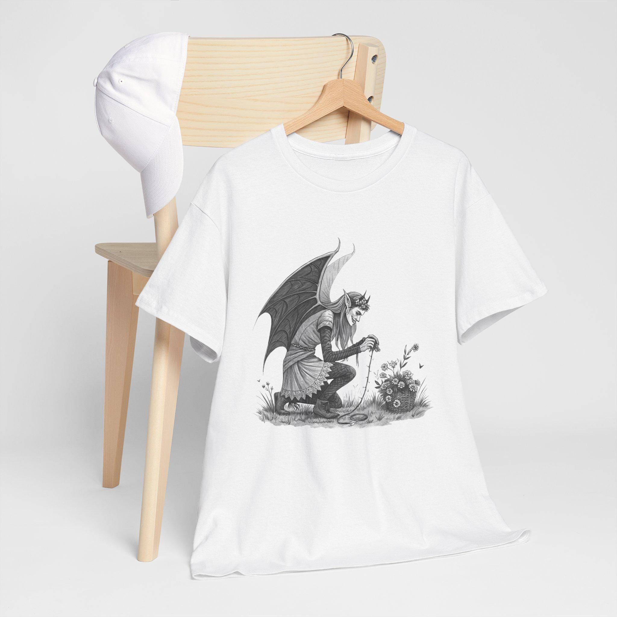Gothic Evil Fairy Graphic Tee: Hand-Drawn Dark Fantasy Shirt