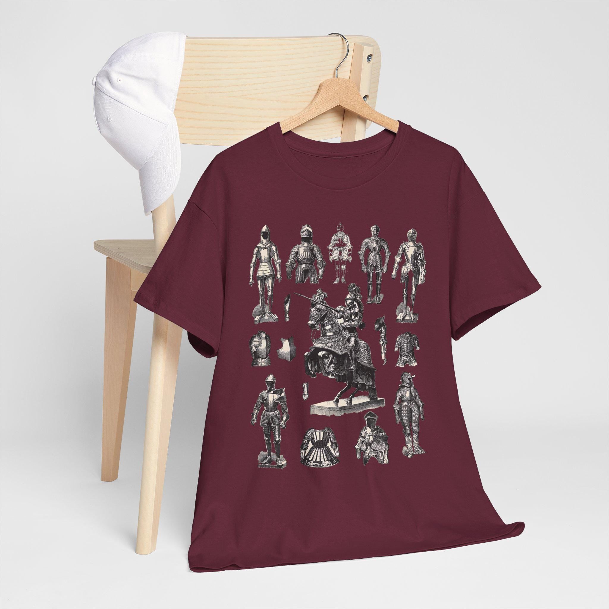Medieval Knight Armor T-Shirt: Castlecore Line Drawing Design