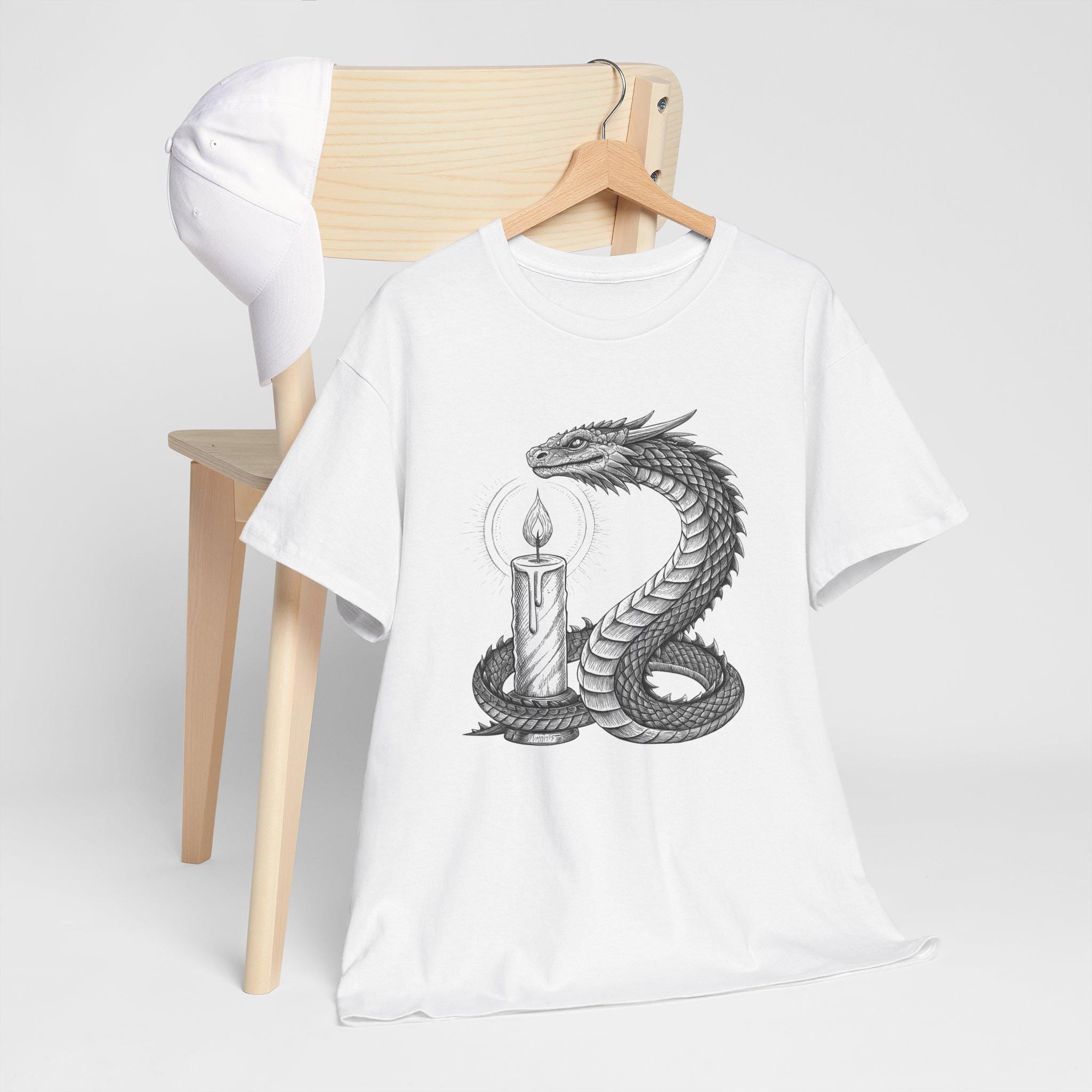 Medieval Dragon Graphic Tee: Hand-Drawn Fantasy T-Shirt