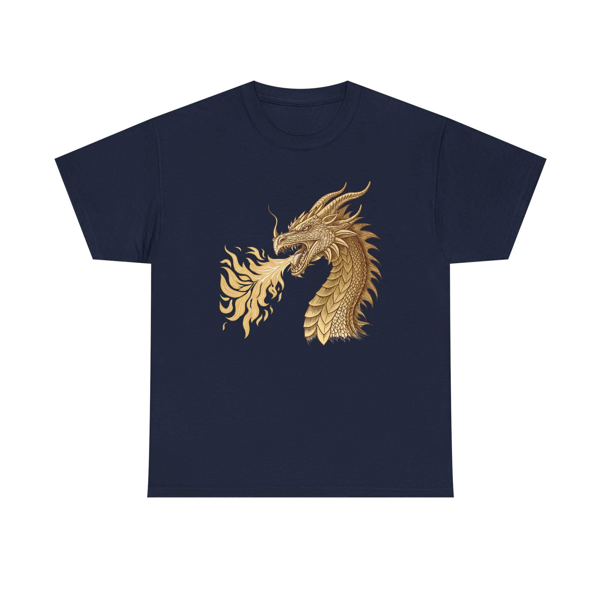 Golden Dragon Head Graphic Tee: Medieval Gothic Fantasy Shirt