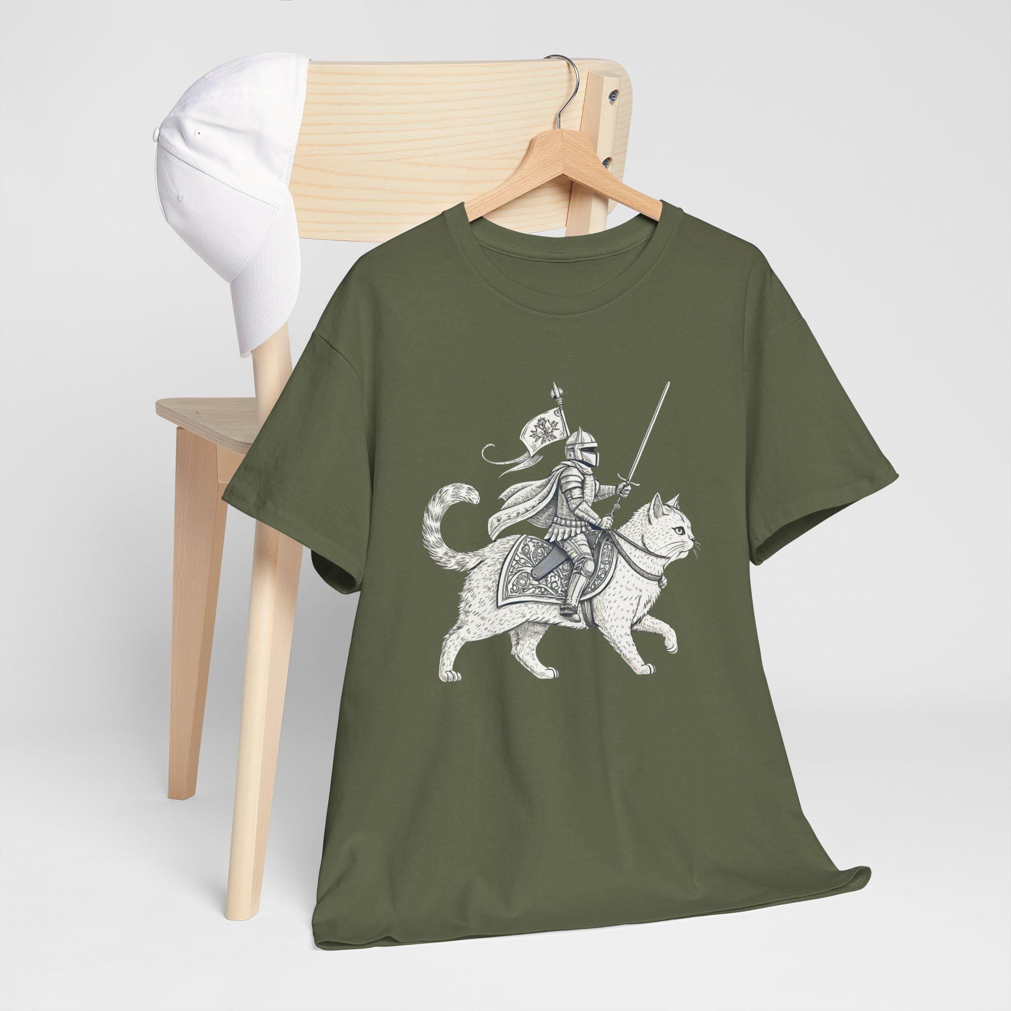 Knight Cat Rider T-Shirt: Funny Medieval Fantasy Graphic Tee
