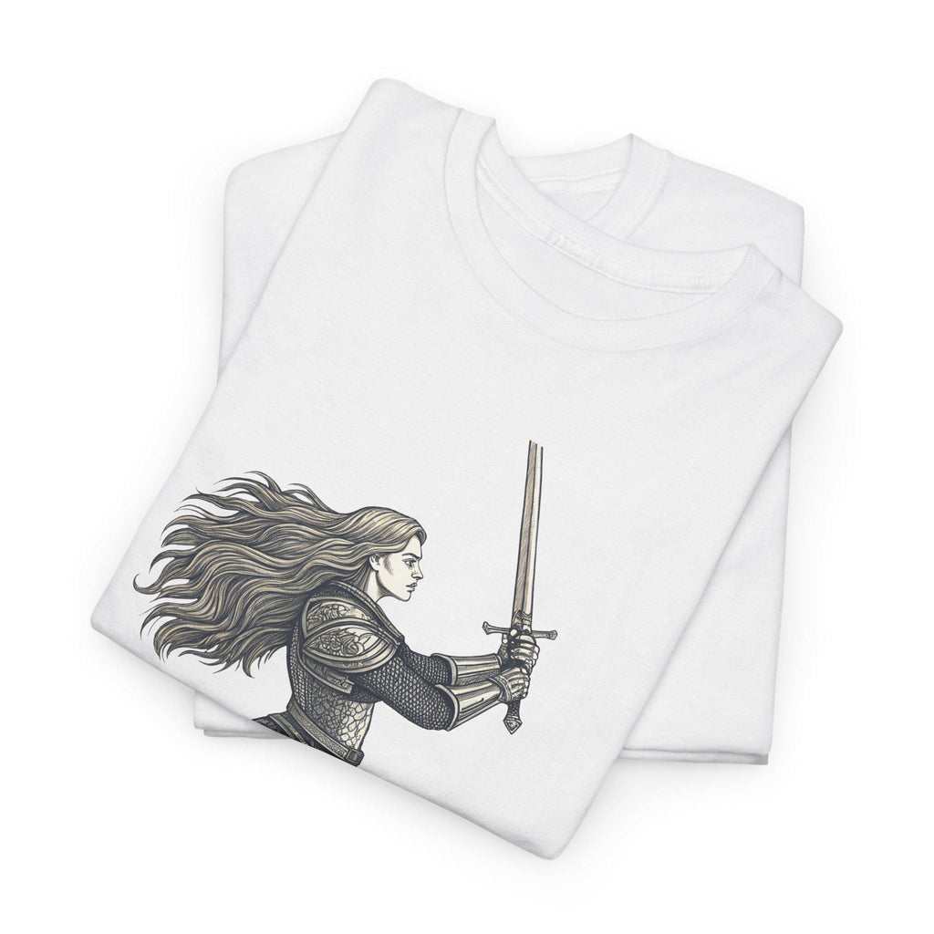 Female Knight Graphic Tee: Medieval Sword Art, Cotton Warrior T-Shirt