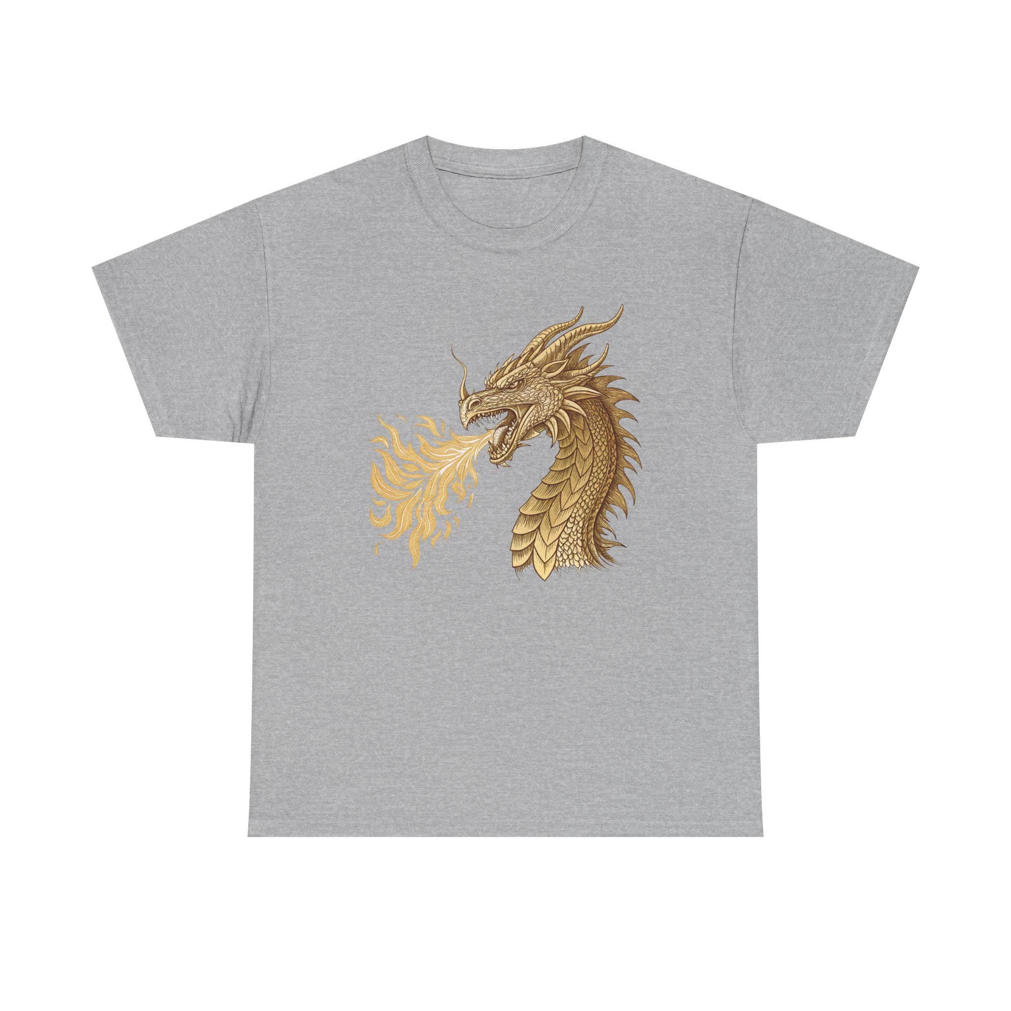 Golden Dragon Head Graphic Tee: Medieval Gothic Fantasy Shirt