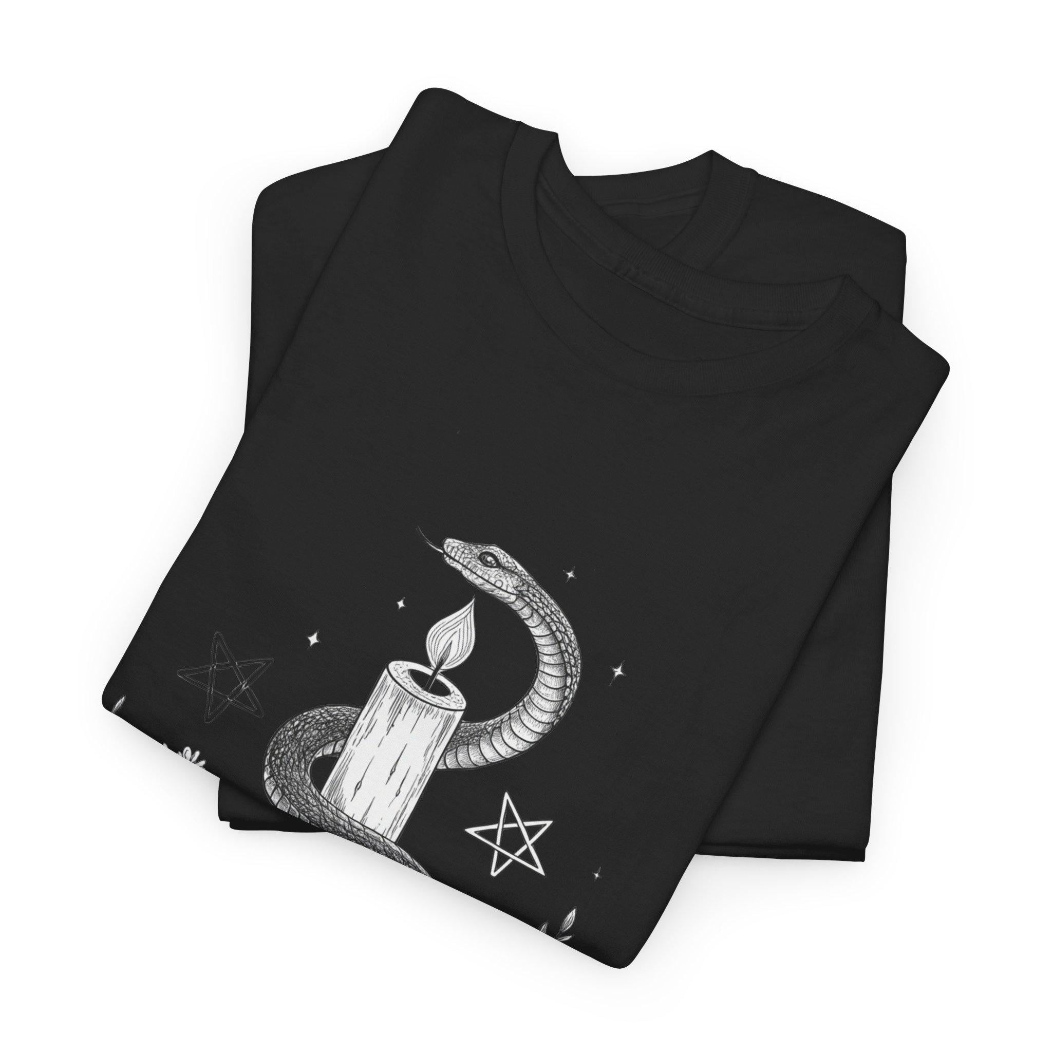 Mythical Serpent Graphic Tee: Hand-Drawn Fantasy Snake Shirt