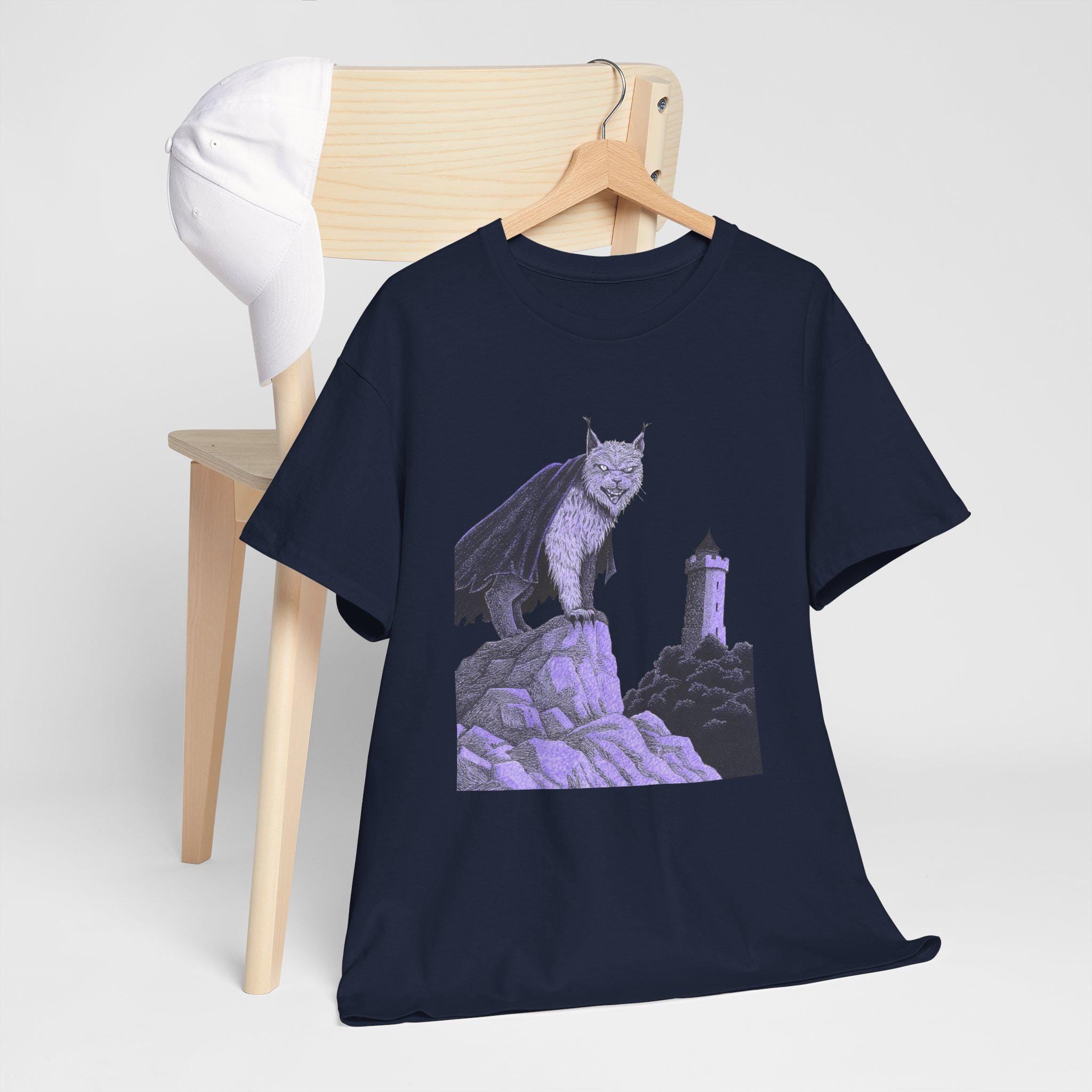 Medieval Castlecore Cat Graphic Tee, Monochromatic Fantasy T-Shirt