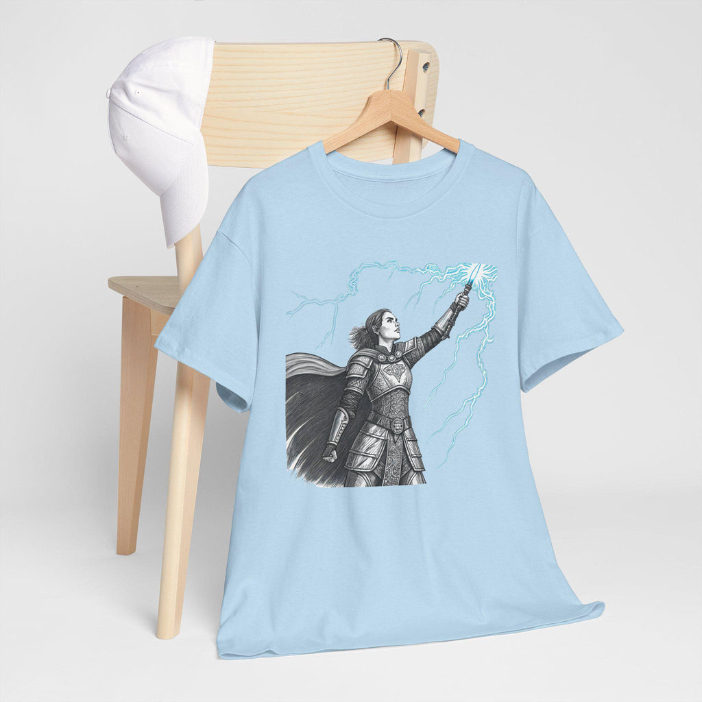 Electric Knight Mage Unisex Tee: Hand-Drawn Medieval Fantasy Graphic